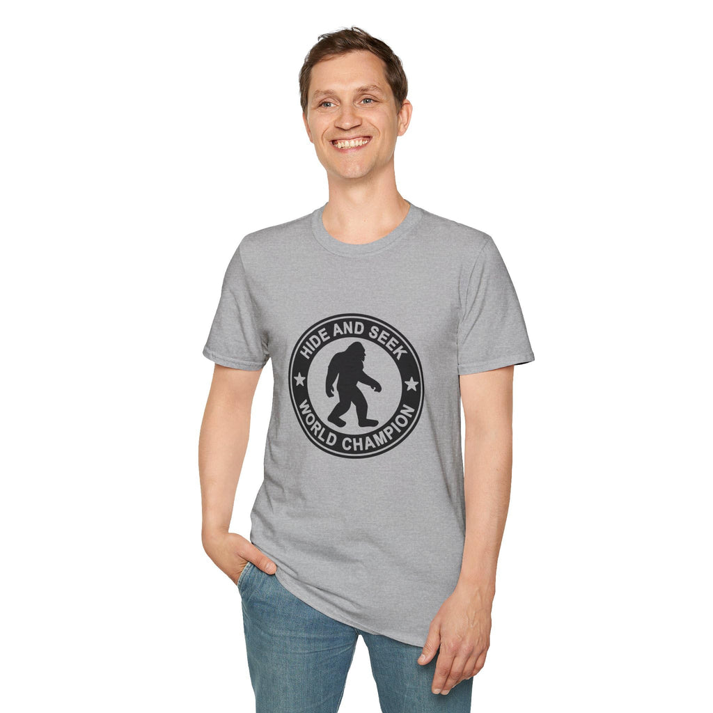 Hide and Seek World Champion T-Shirt, Sasquatch Tee, Big Foot Gift, Funny Unisex Shirt, Yeti Top, Mythical Creature Apparel
