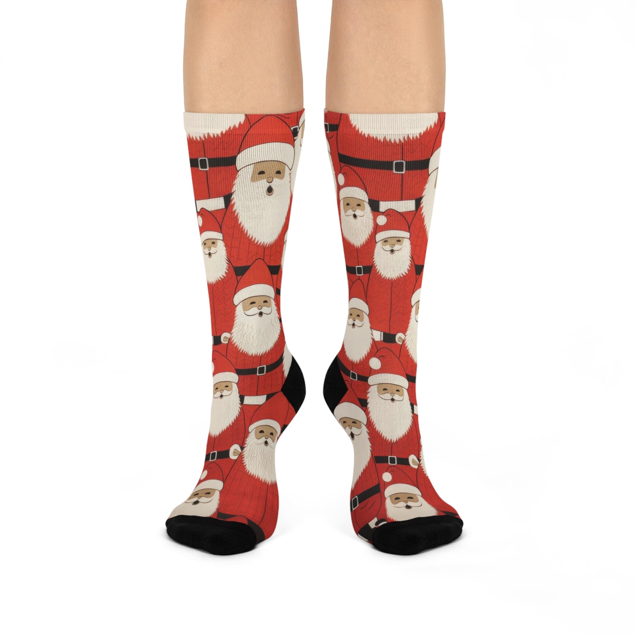 Cushioned Crew Socks, Cute Santa, Christmas Stocking Stuffer, Holiday Gift, Winter Apparel, Cozy Santa Socks
