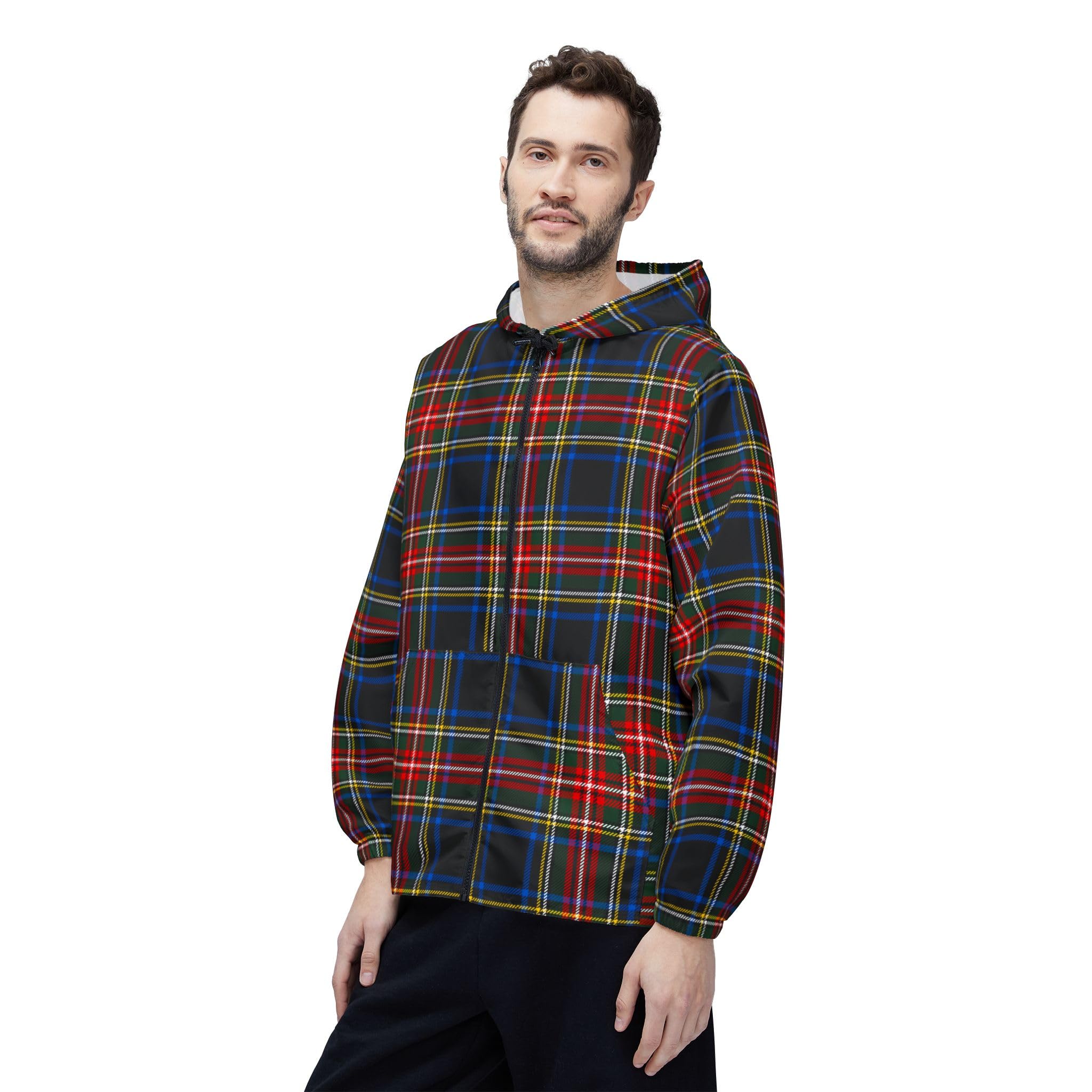 Scottish Plaid Lightweight Coat for Men and Women, Classic Style Outerwear, Zip Up Jacket