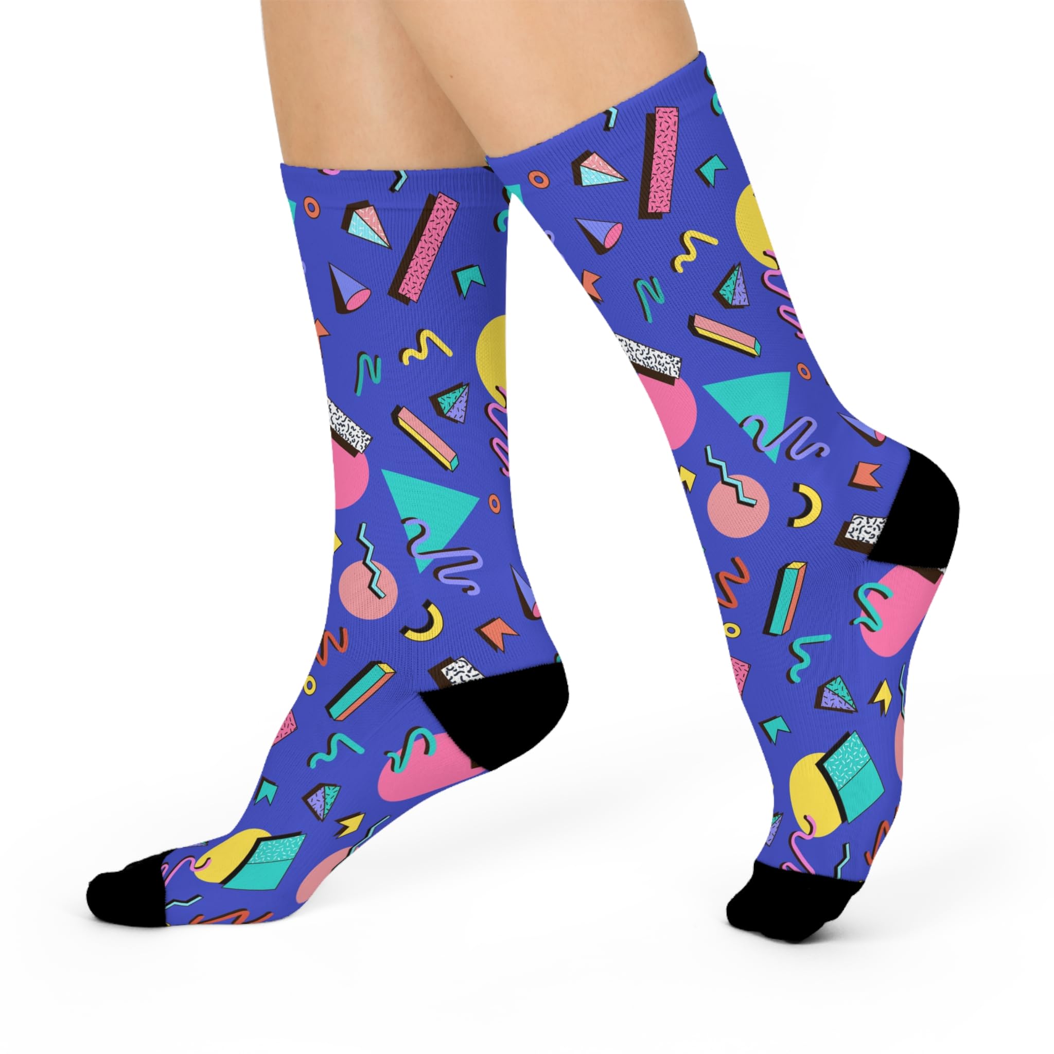 Crew Socks, Retro Vibe Print, Novelty Footwear, Vintage Style, Comfortable Stockings, Fun Patterned Socks