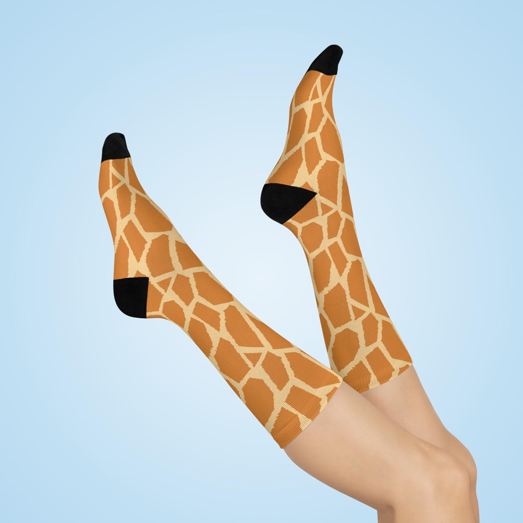 Giraffe Print Cushioned Crew Socks for Comfort and Style, Gift for Animal Lovers