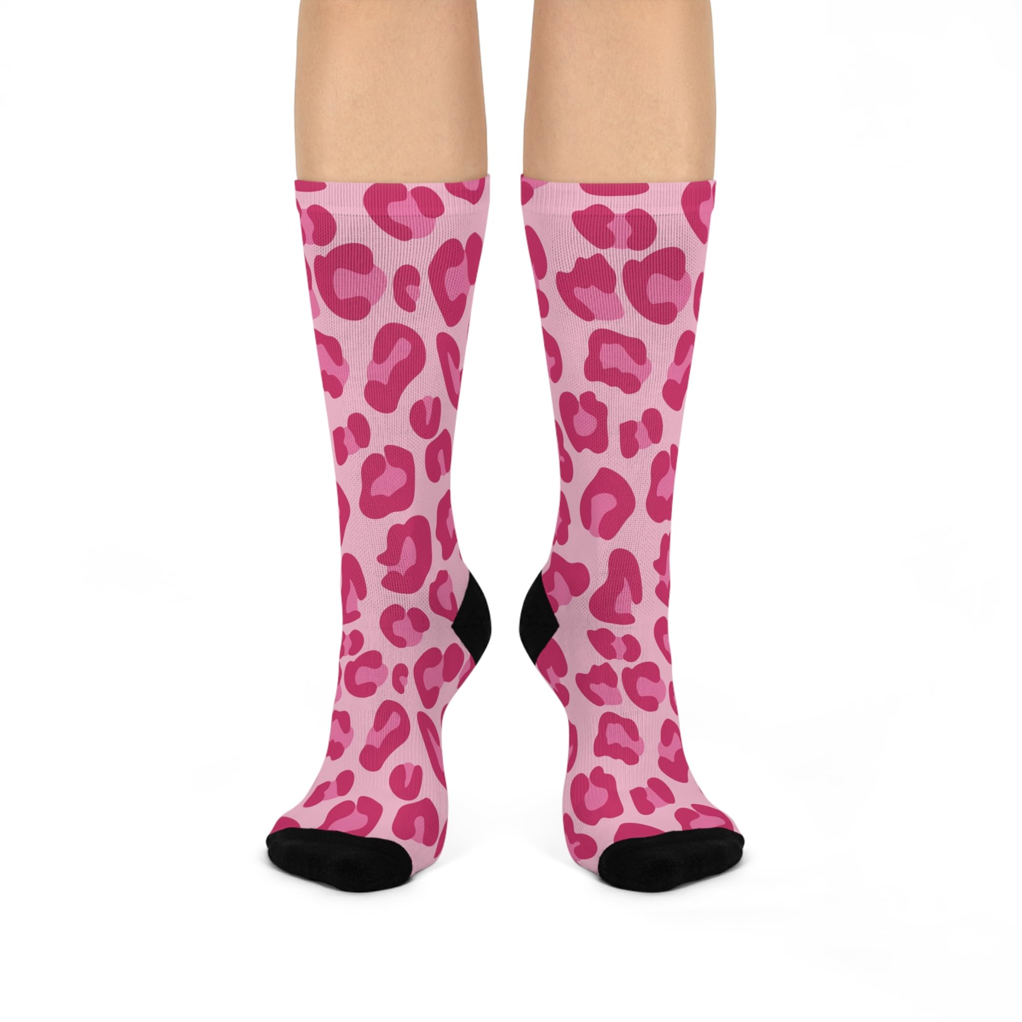 Leopard Print Cushioned Crew Socks, Animal Patterned Dress Socks, Fashionable Footwear, Gift for Her