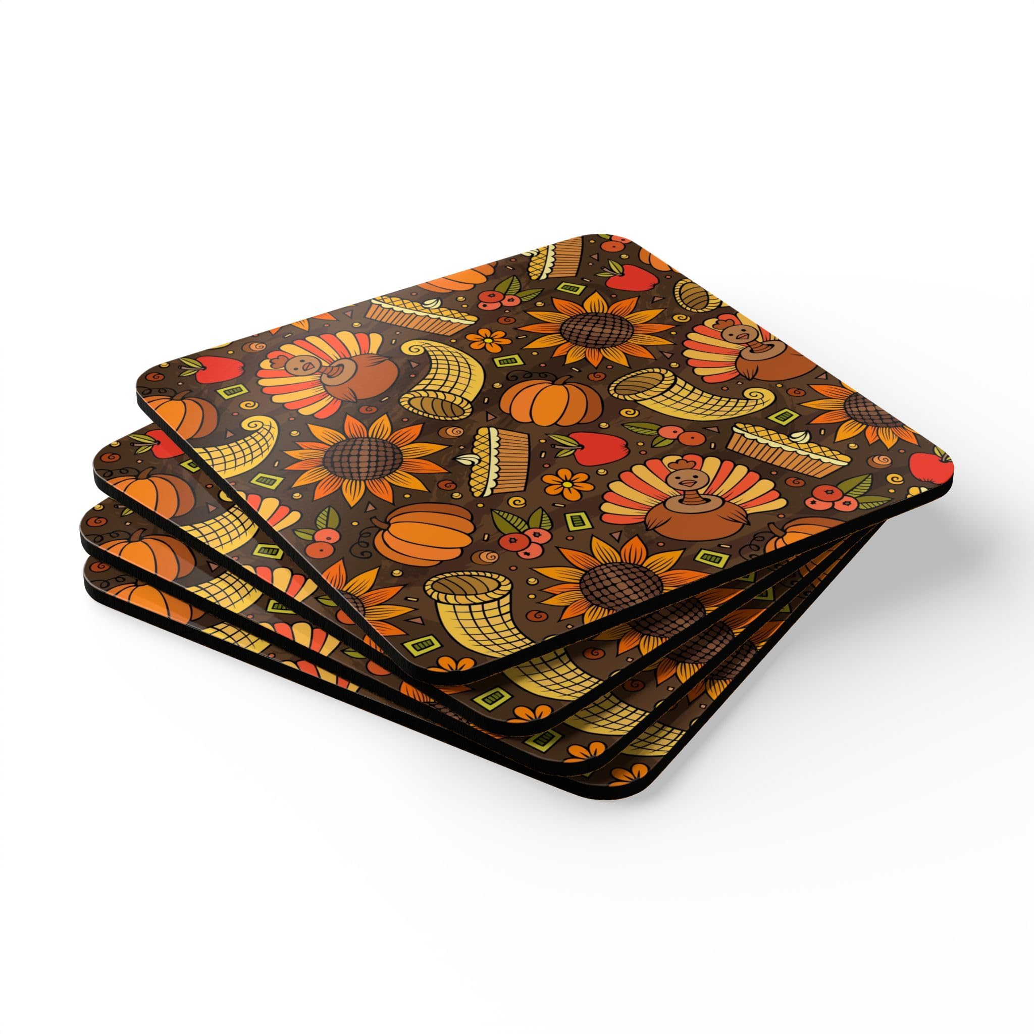 Coaster Set, Thanksgiving Pattern, Holiday Decor, Table Coasters, Hostess Gift, Home Accessories