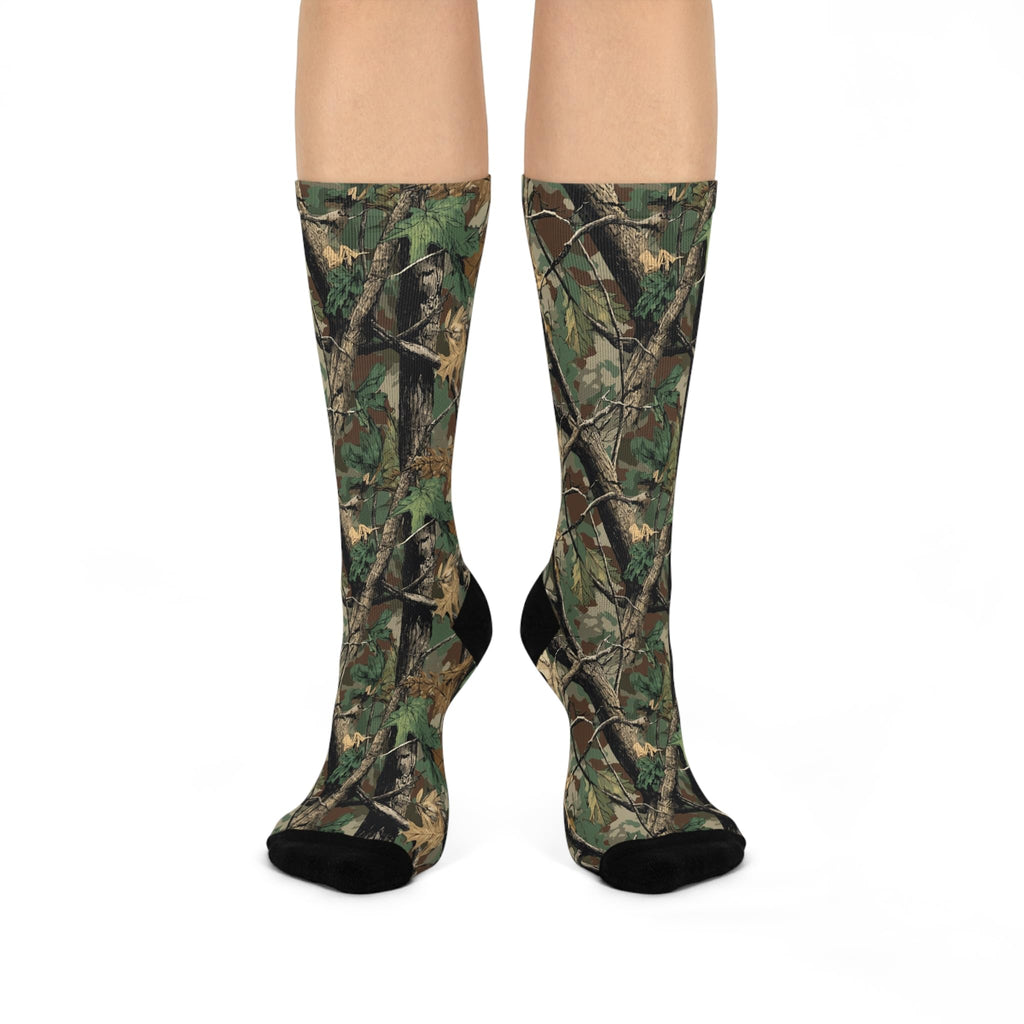 Camouflage Cushioned Crew Socks, Military Style Footwear, Army Print Hiking Socks, Outdoor Camo Patterned Sock