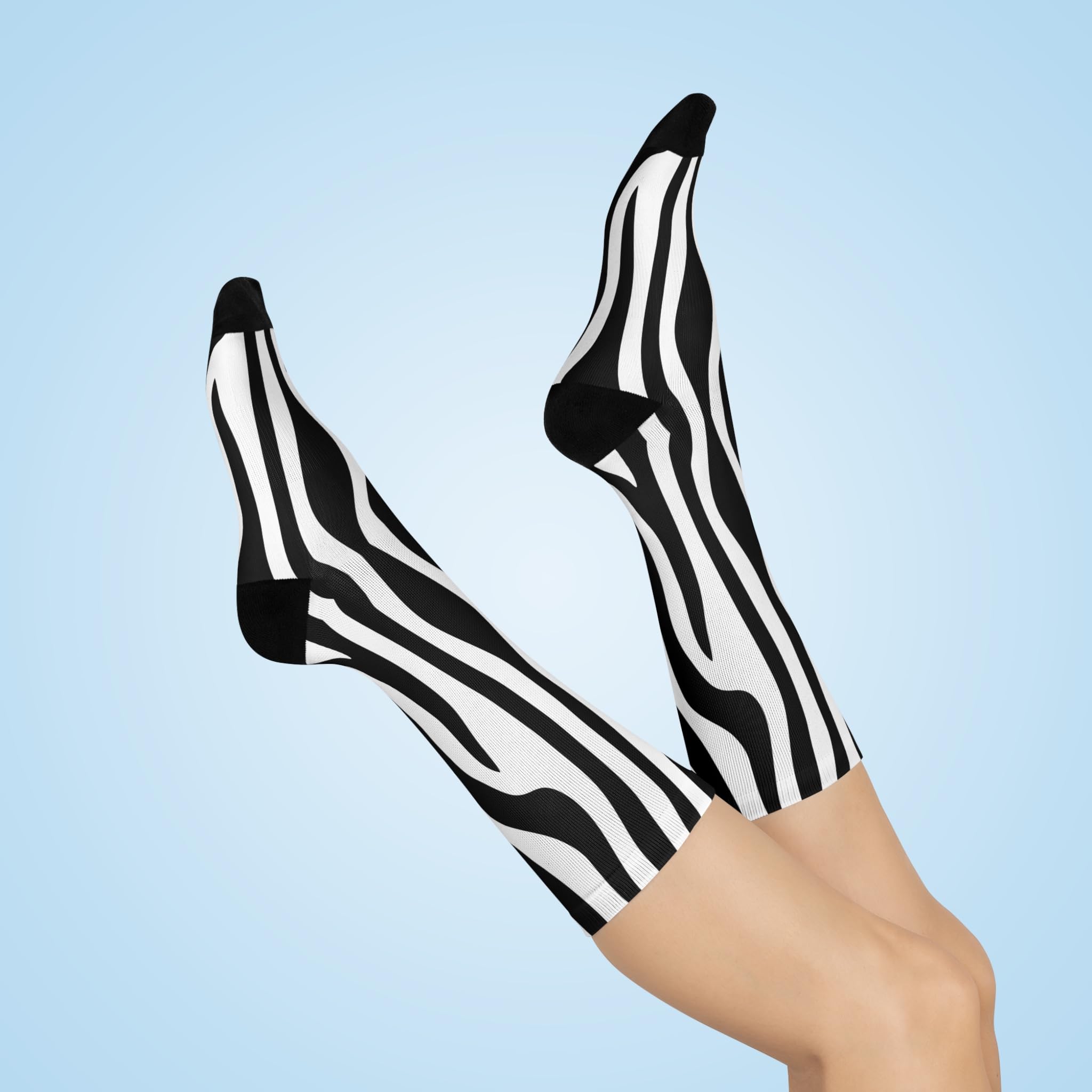 Zebra-Striped Cushioned Crew Socks, Comfy, Stylish, Unique Gift, Fun Fashion, Everyday Wear