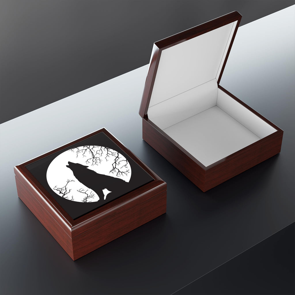 Wood Jewelry Box, Howling Wolf design, Jewelry Organizer, Nature Inspired Decor, Trinket Storage