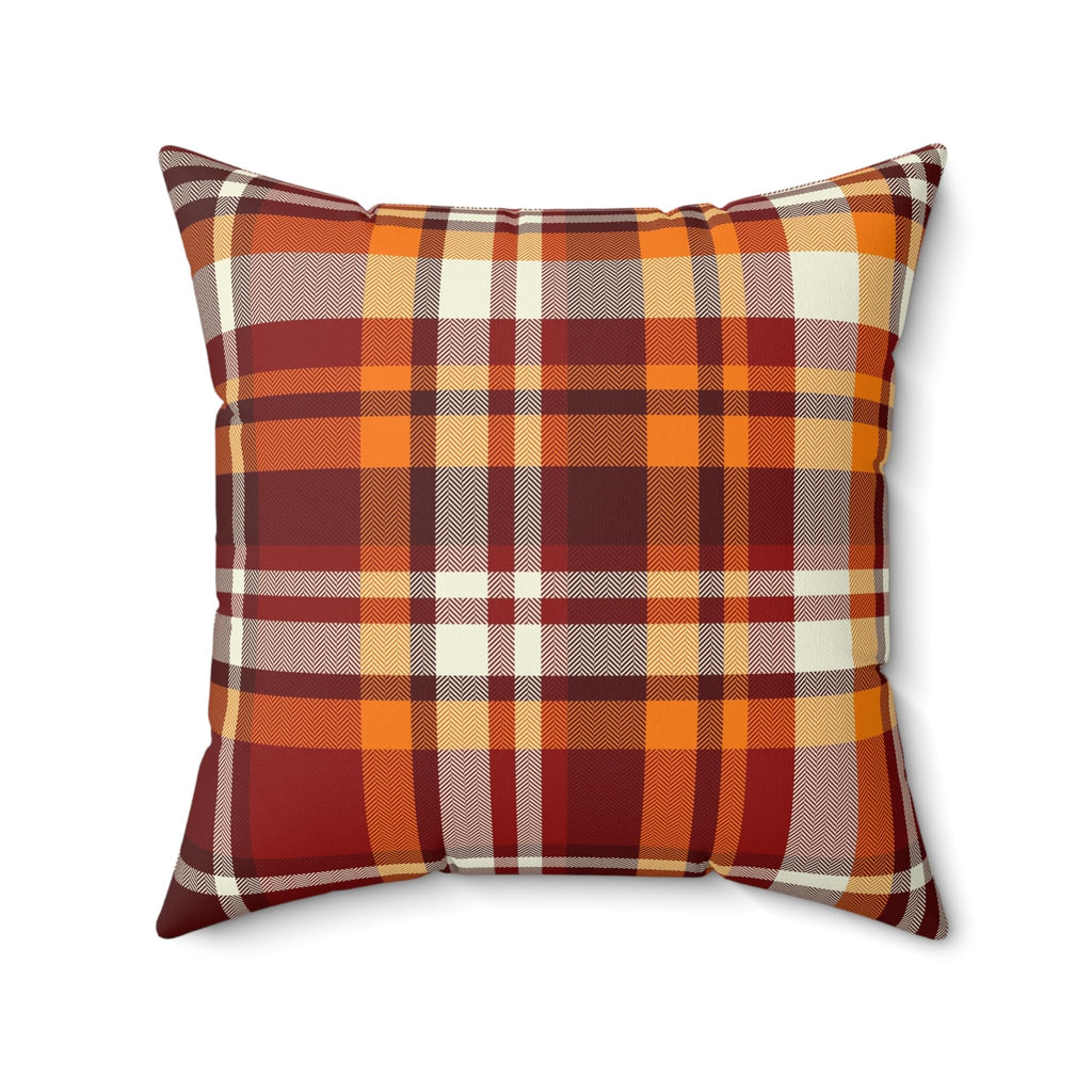 Autumn Plaid Square Pillow, Cozy Home Decor, Seasonal Throw Cushion, Farmhouse Pillow, Gift for Thanksgiving