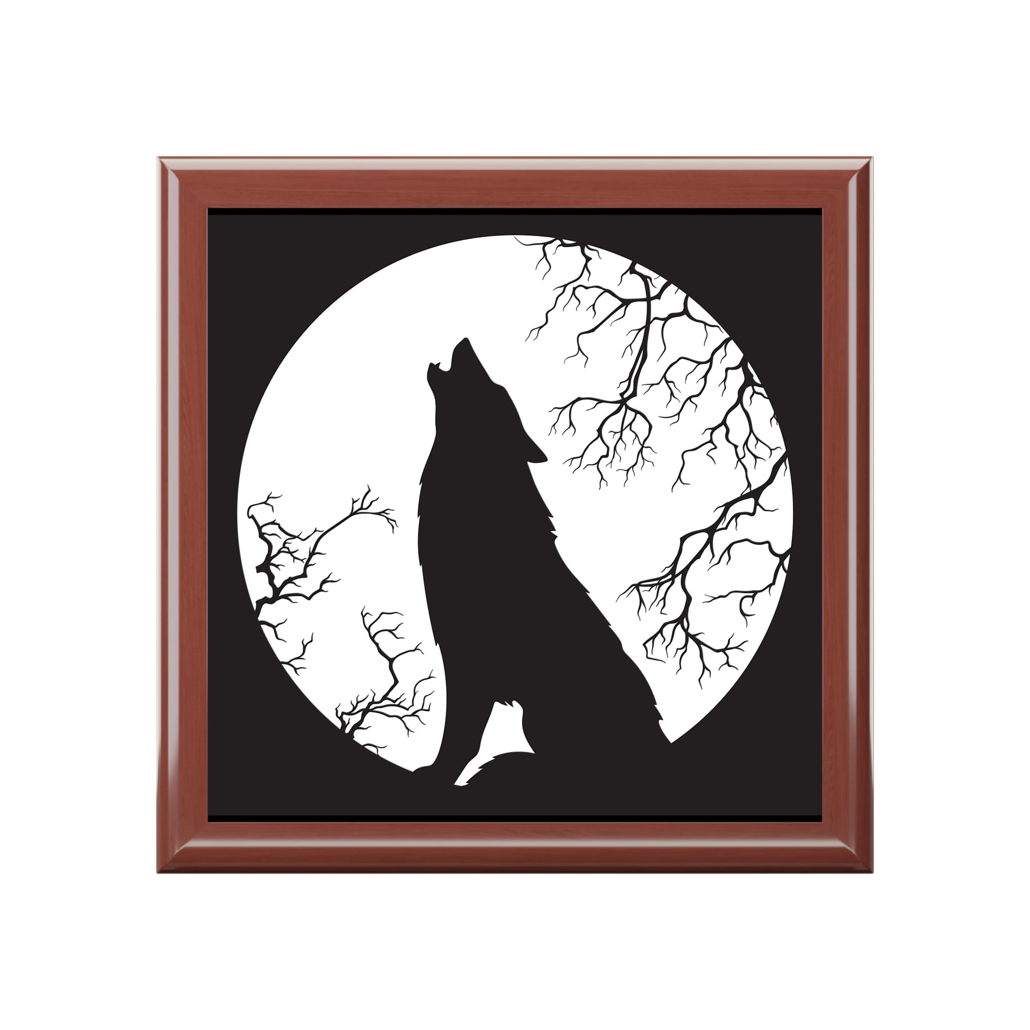 Wood Jewelry Box, Howling Wolf design, Jewelry Organizer, Nature Inspired Decor, Trinket Storage