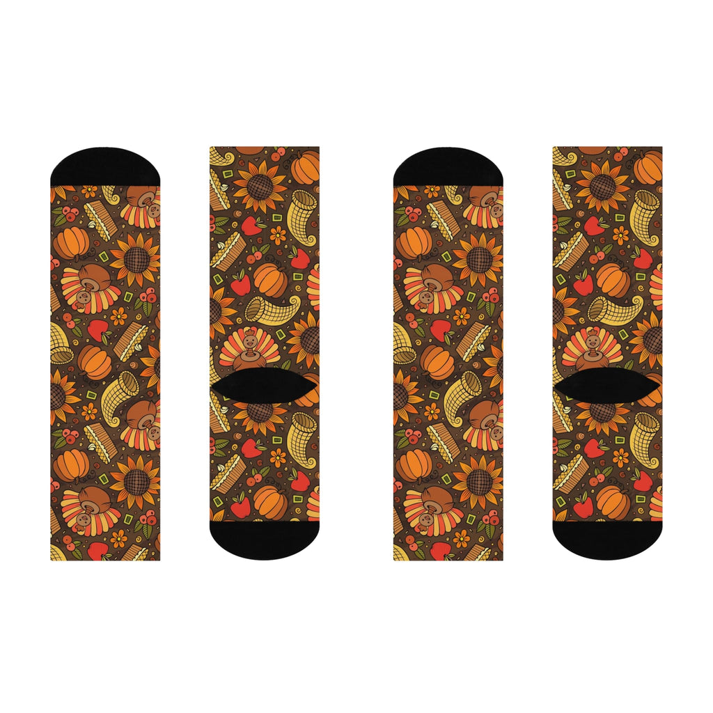 Thanksgiving Cushioned Crew Socks, Festive Autumn Socks for Thanksgiving, Cute Holiday Socks