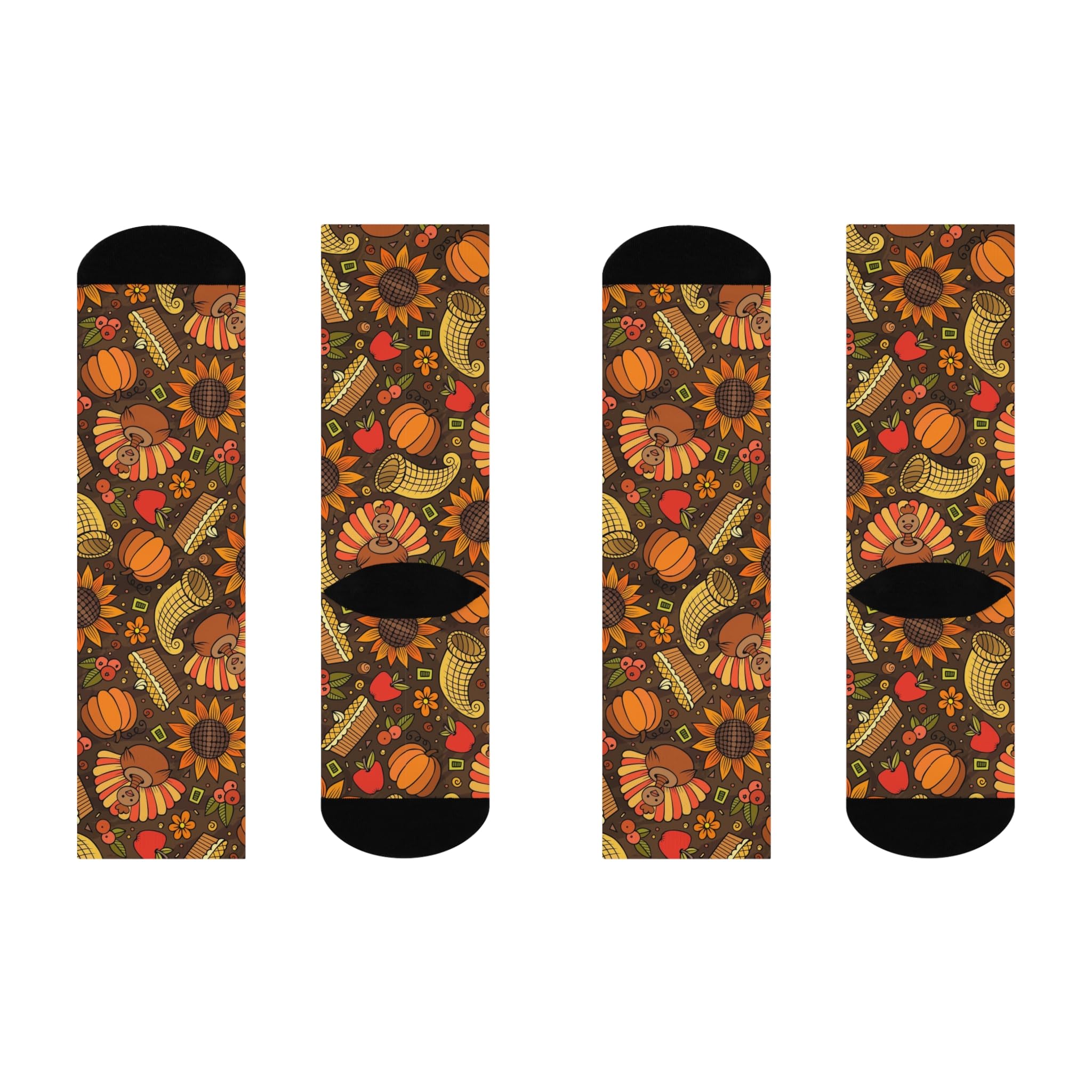 Thanksgiving Cushioned Crew Socks, Festive Autumn Socks for Thanksgiving, Cute Holiday Socks
