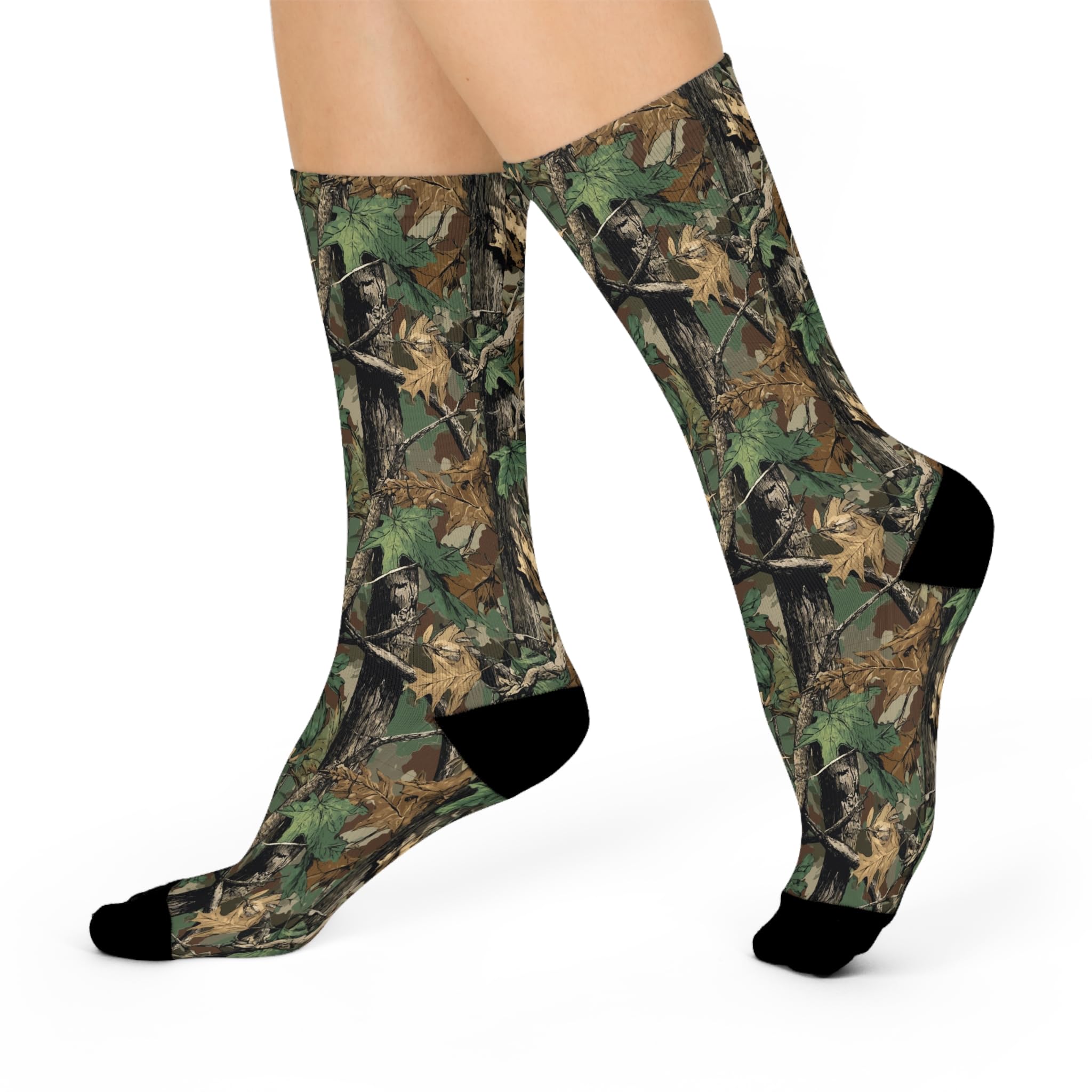 Camouflage Cushioned Crew Socks, Military Style Footwear, Army Print Hiking Socks, Outdoor Camo Patterned Sock