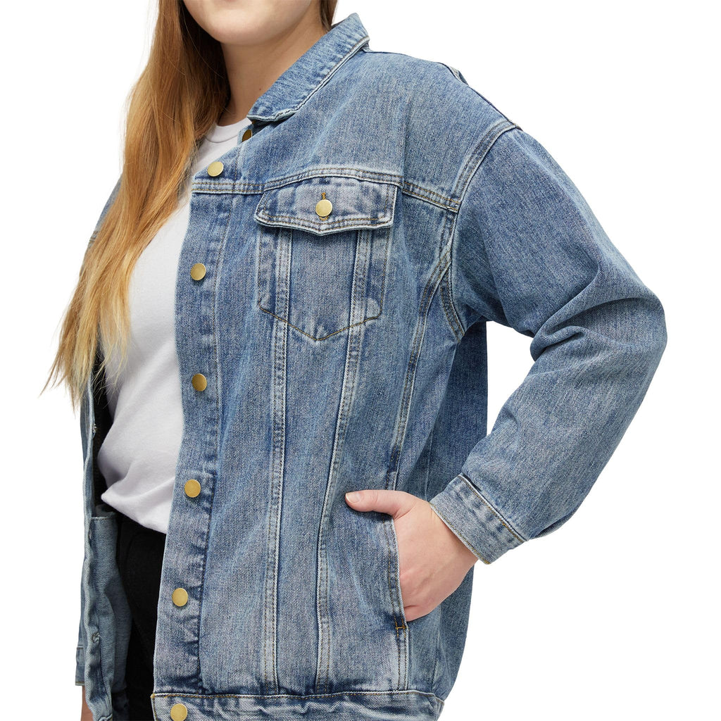 Denim Jacket, Pagan Wolves Design, Women's Outerwear Apparel, Witchy Style Clothing, Boho Denim Coat, Moon Phase Jacket