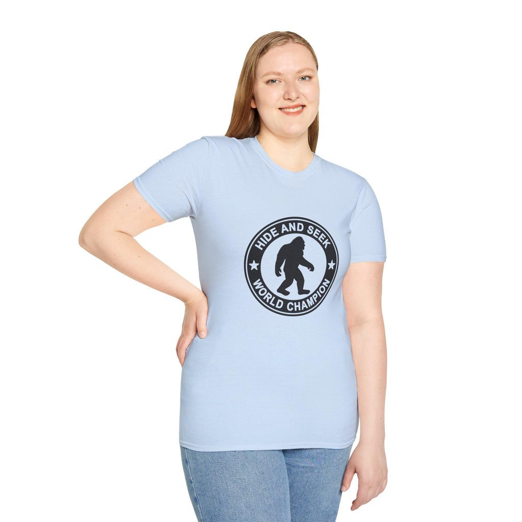 Hide and Seek World Champion T-Shirt, Sasquatch Tee, Big Foot Gift, Funny Unisex Shirt, Yeti Top, Mythical Creature Apparel