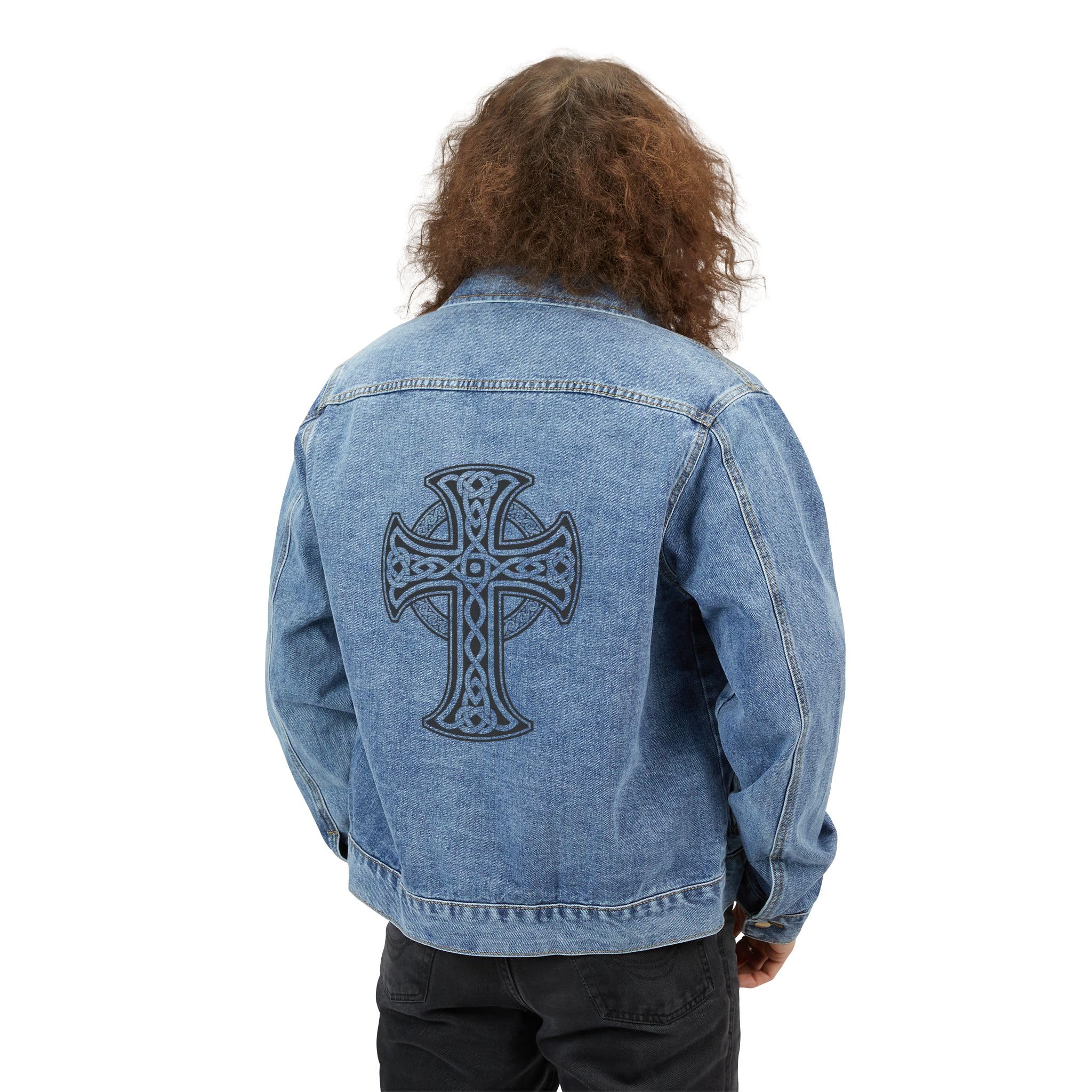 Denim Jacket, Celtic Cross Design, Irish Clothing, Celtic Style, Men's Outerwear, Gift for Him, St. Patrick's Day Apparel