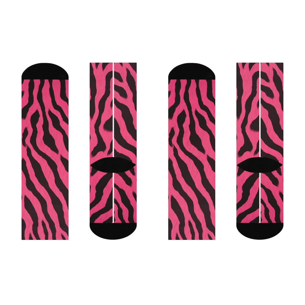 Zebra Print Cushioned Crew Socks, Animal Patterned Dress Socks, Fashionable Footwear, Gift for Her, Cozy Winter Accessories