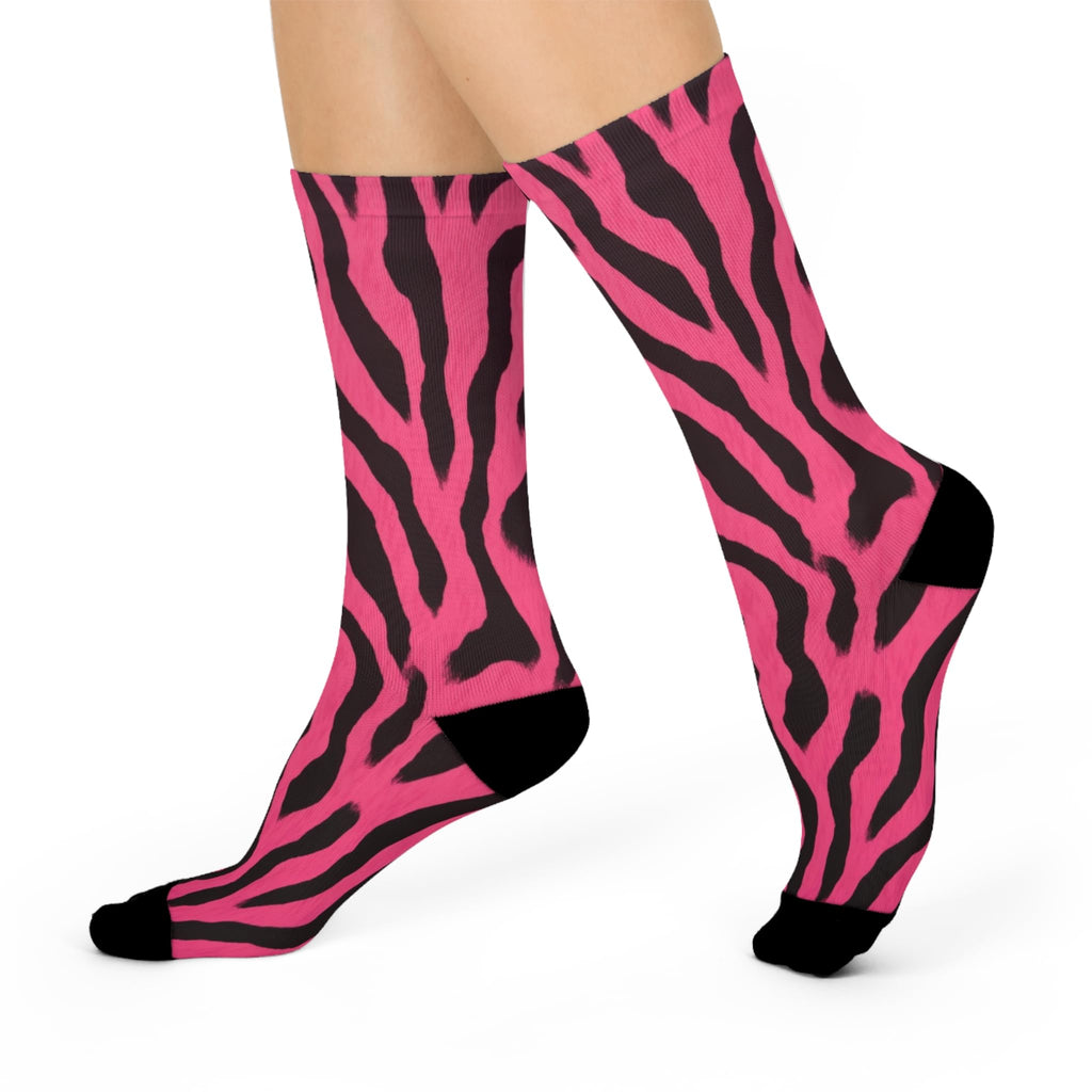 Zebra Print Cushioned Crew Socks, Animal Patterned Dress Socks, Fashionable Footwear, Gift for Her, Cozy Winter Accessories