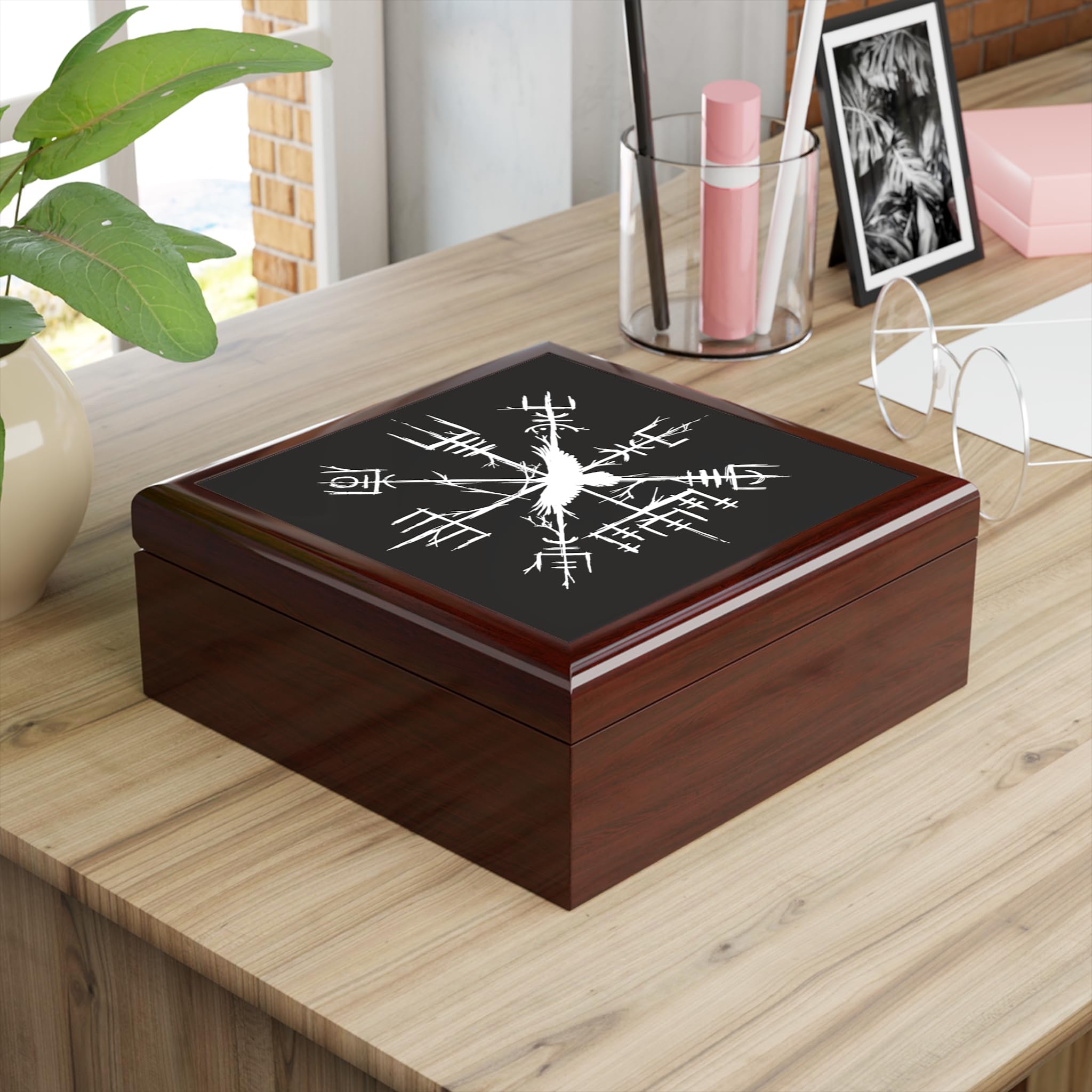 Jewelry Box, Norse Compass and Raven Design, Trinket Holder, Gift for Viking Enthusiast