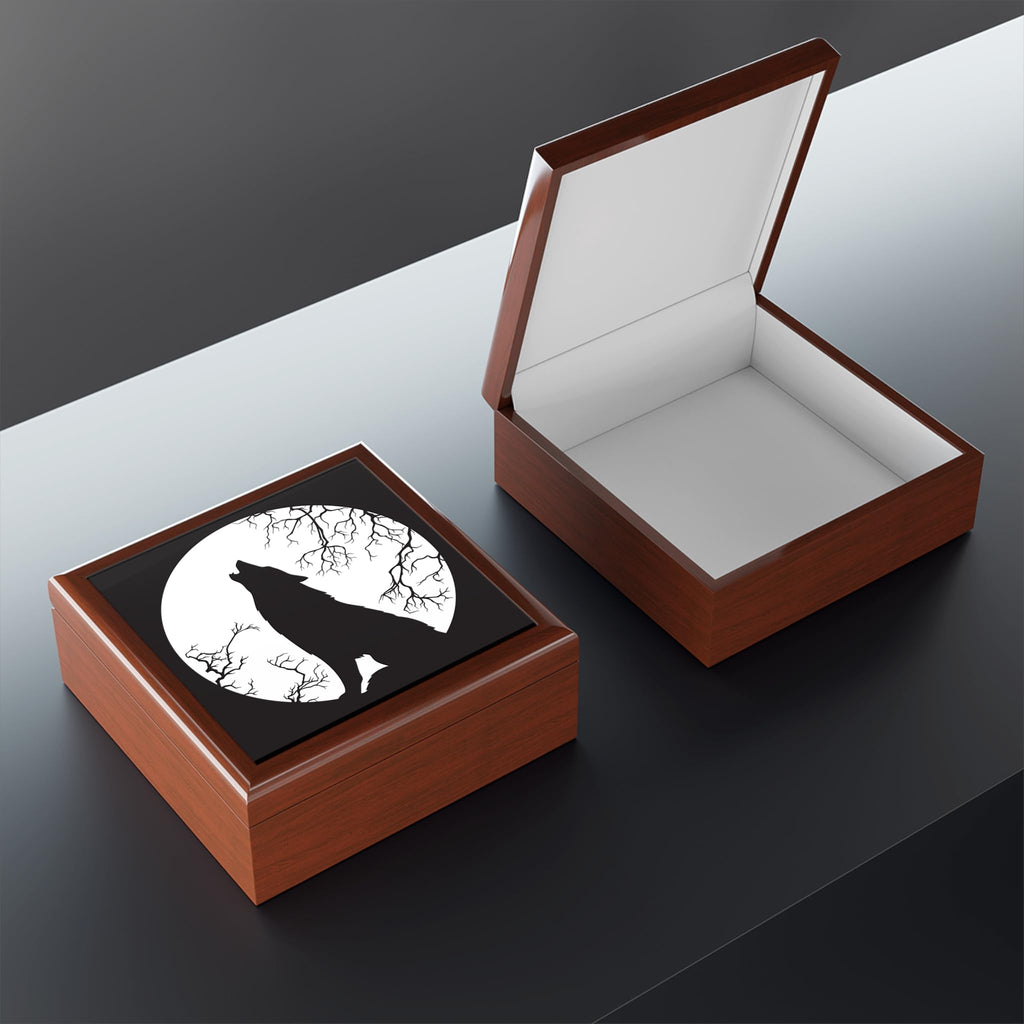 Wood Jewelry Box, Howling Wolf design, Jewelry Organizer, Nature Inspired Decor, Trinket Storage