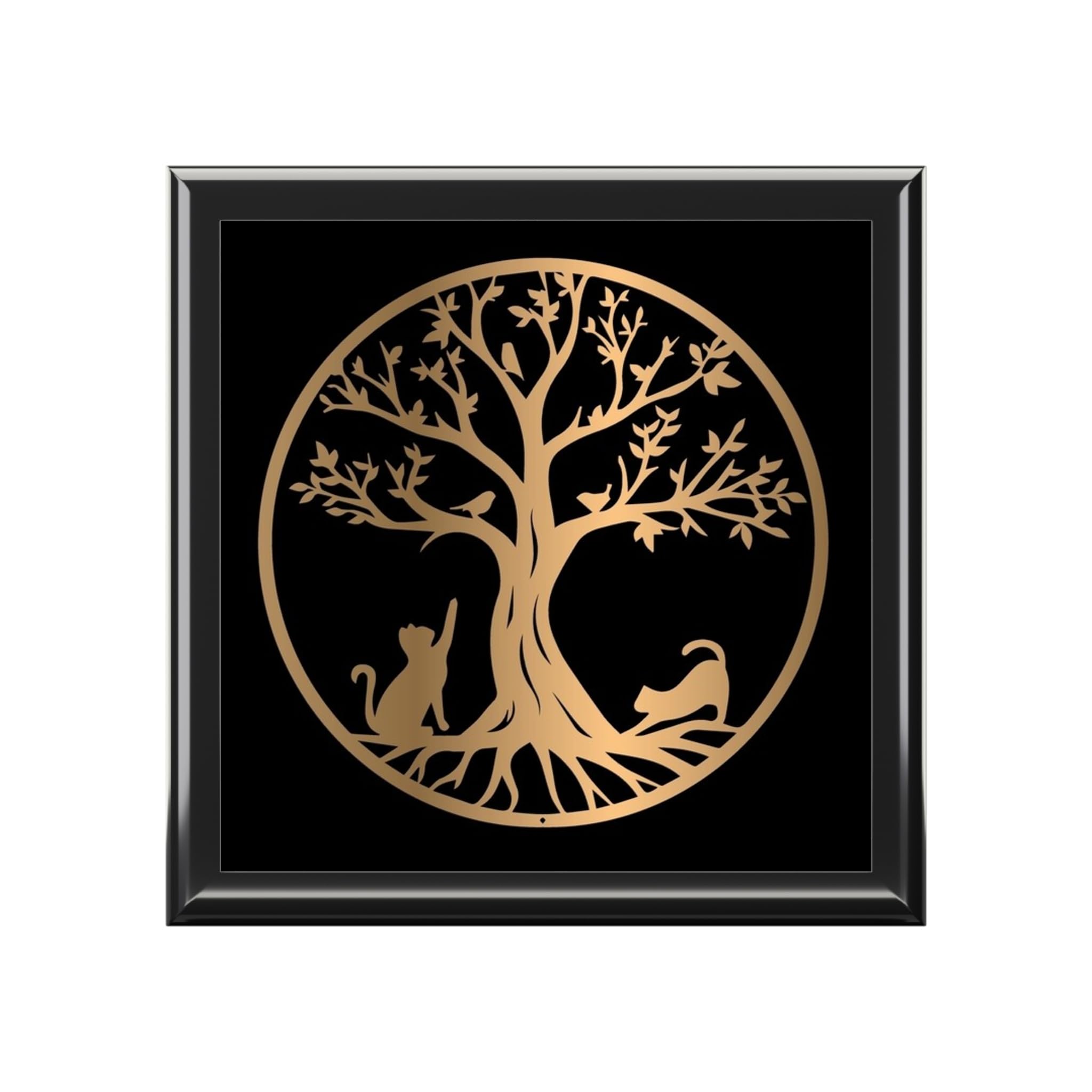 Jewelry Box, Tree of Life Cats and Birds Design, Keepsake Organizer, Trinket Storage, Gift for Her, Jewelry Holder