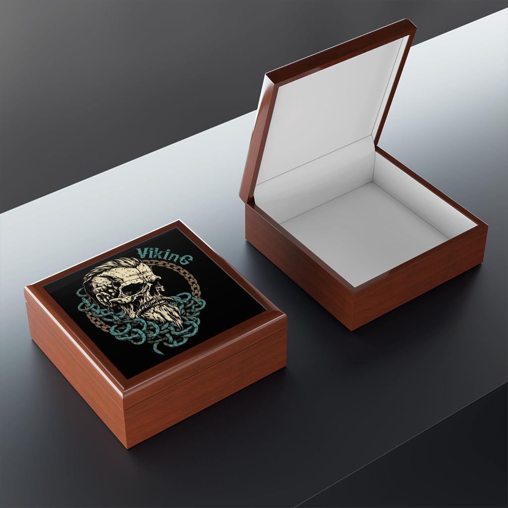Jewelry Box with Viking Warrior Design, Norse Mythology Fan, Decorative Item, Wooden Keepsake Box