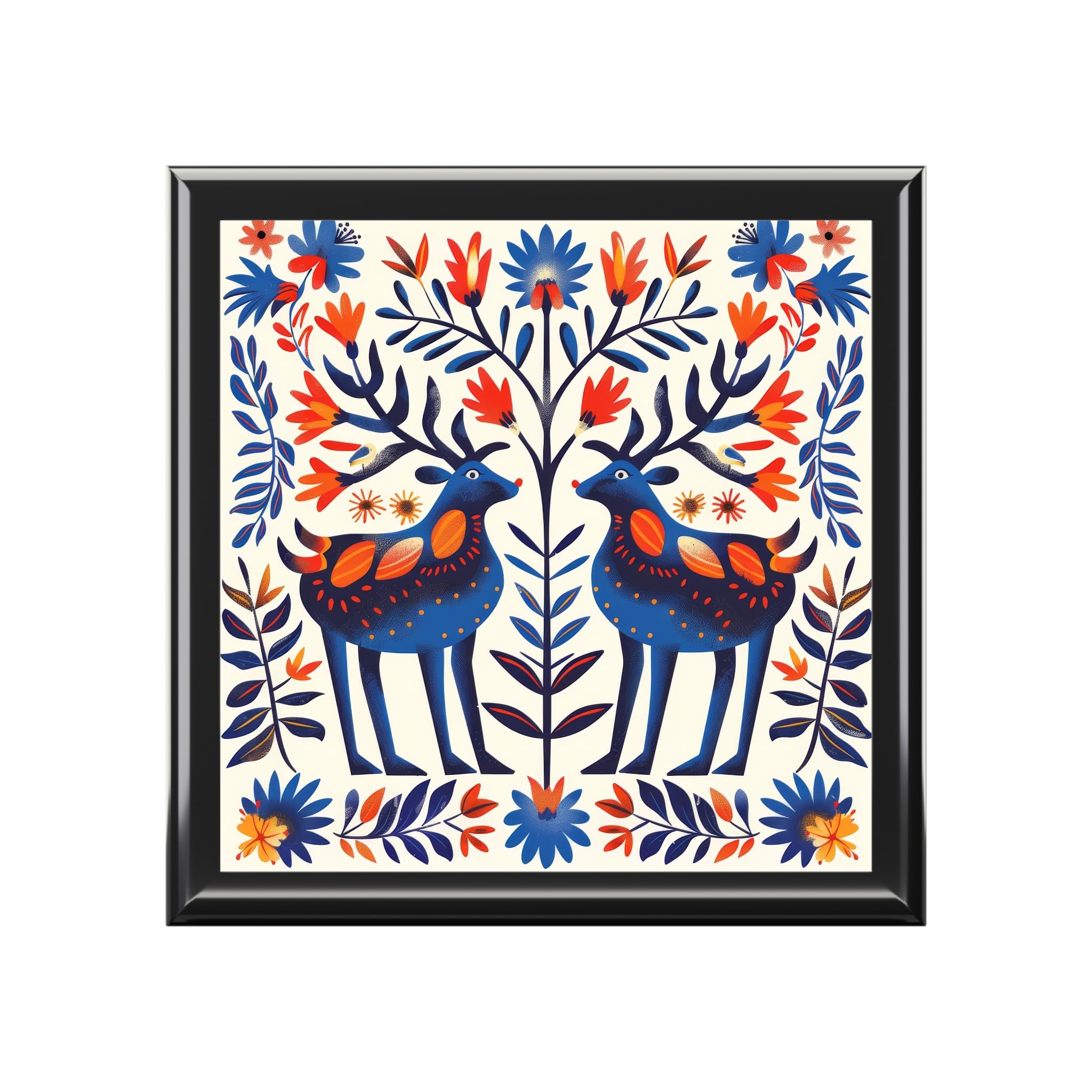 Jewelry Box, Folk Art Deer Design, Wood Organizer, Gift for Her