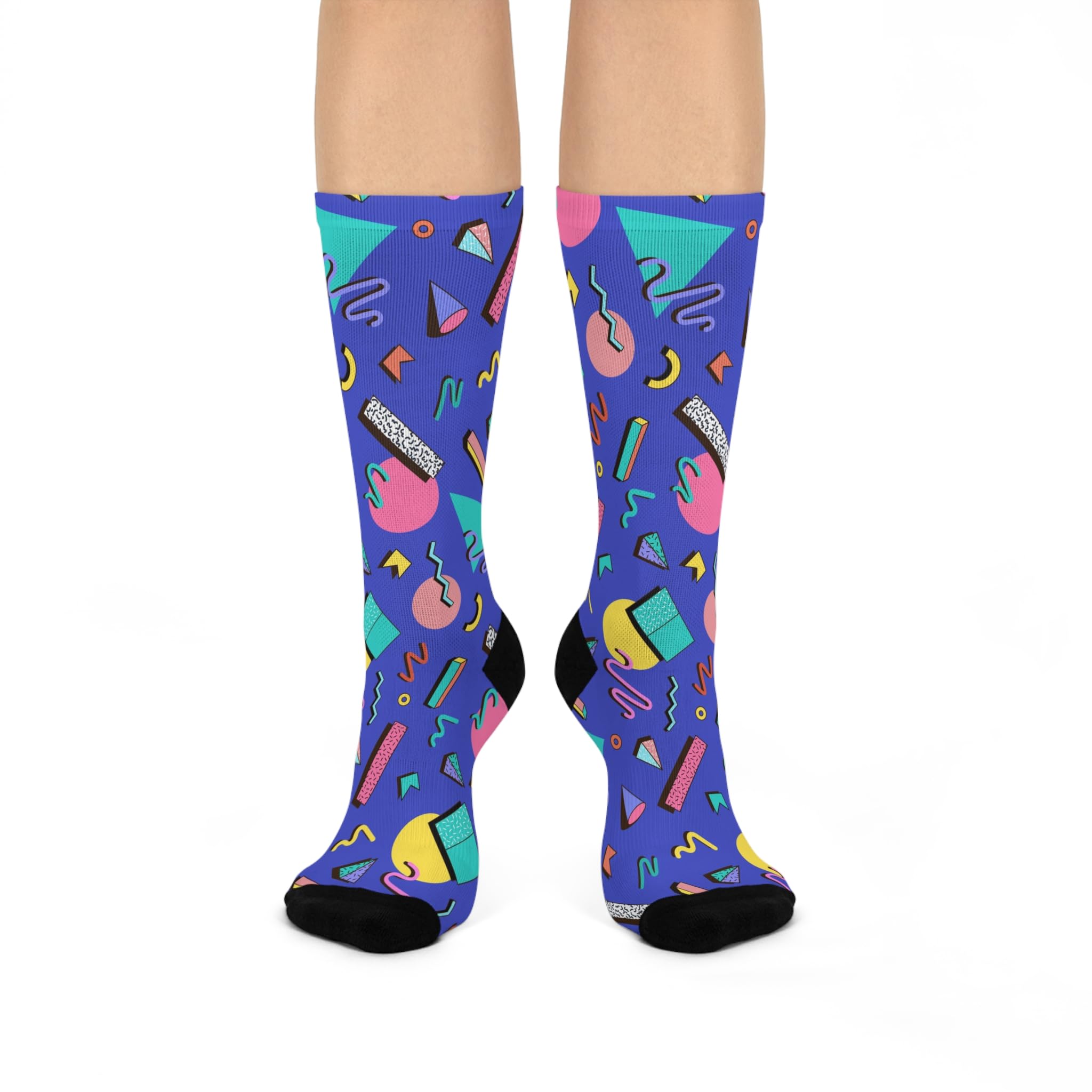 Crew Socks, Retro Vibe Print, Novelty Footwear, Vintage Style, Comfortable Stockings, Fun Patterned Socks