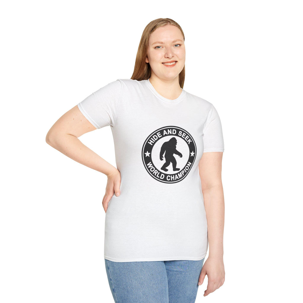 Hide and Seek World Champion T-Shirt, Sasquatch Tee, Big Foot Gift, Funny Unisex Shirt, Yeti Top, Mythical Creature Apparel