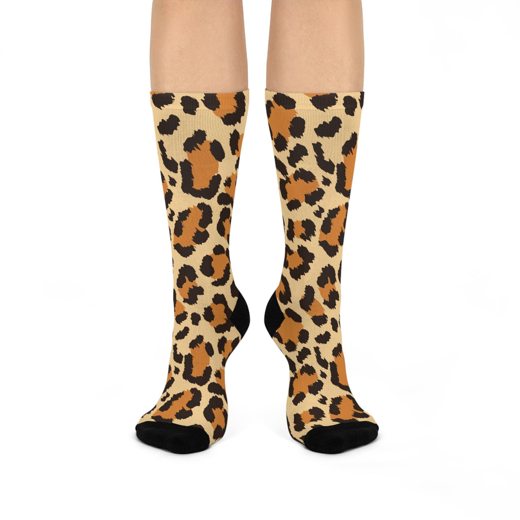 Leopard Print Cushioned Crew Socks, Wild Style for Everyday Comfort, Trendy Gift for Animal Lovers, Cozy Apparel