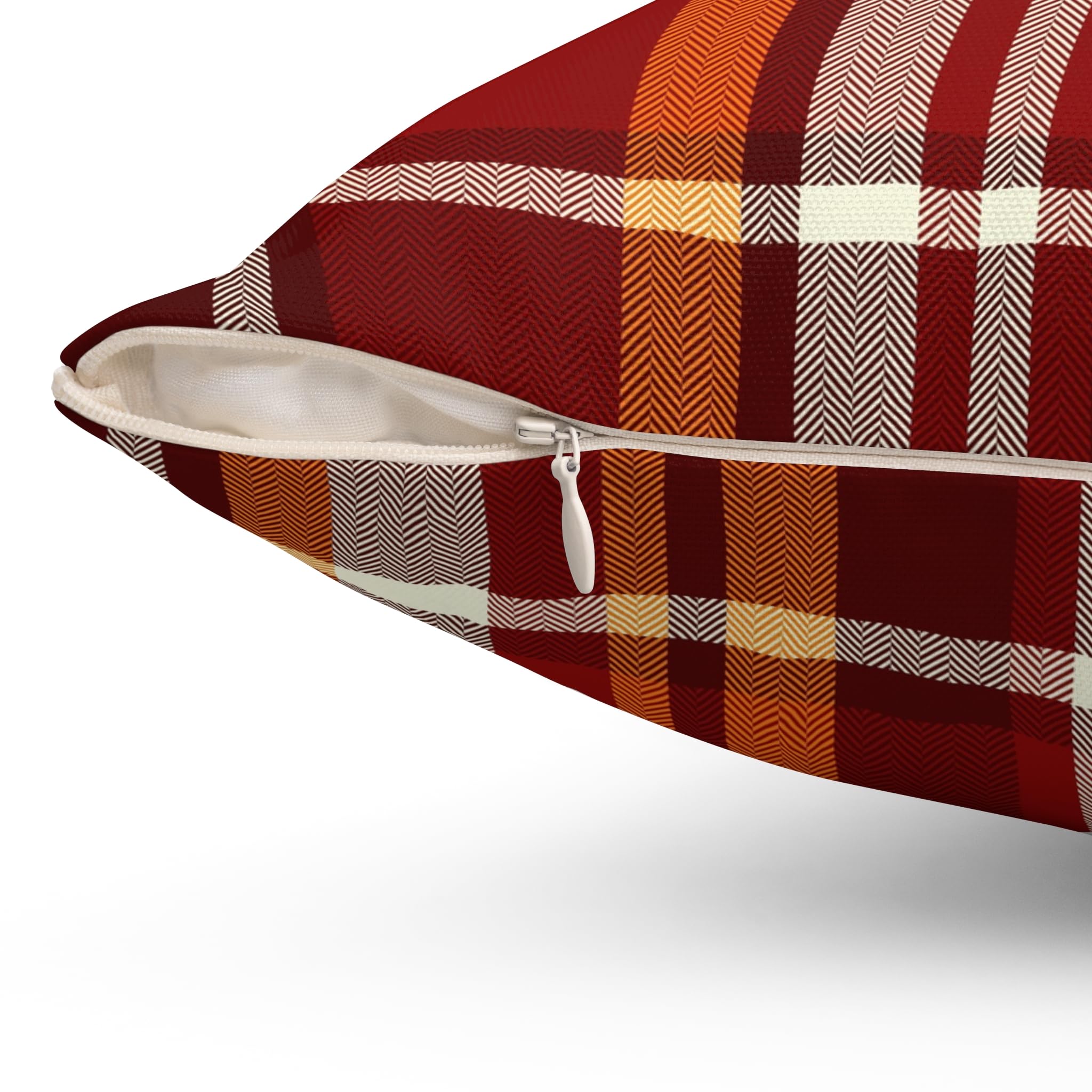 Autumn Plaid Square Pillow, Cozy Home Decor, Seasonal Throw Cushion, Farmhouse Pillow, Gift for Thanksgiving