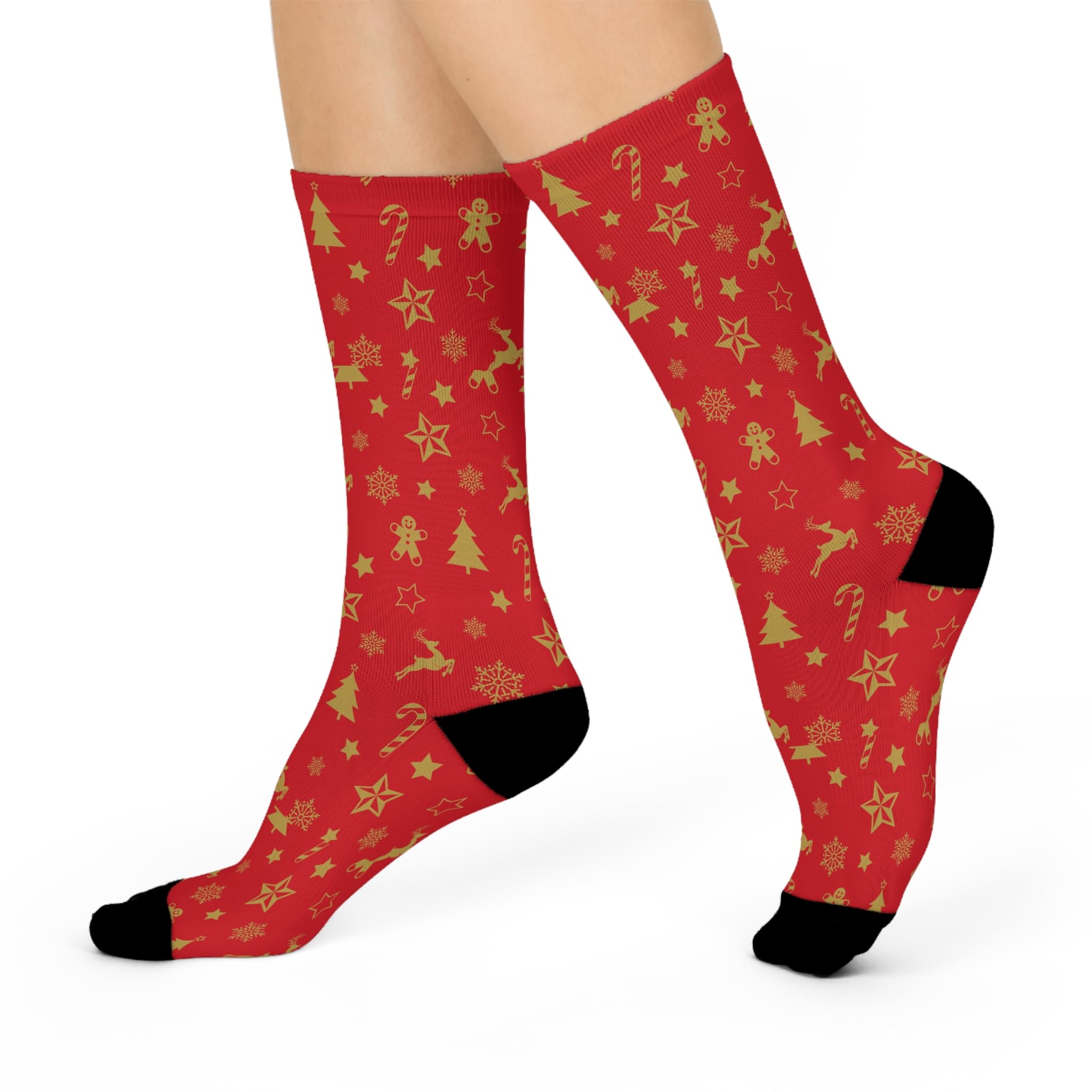 Christmas Cushioned Crew Socks, Holiday Winter Stockings, Cozy Xmas Footwear