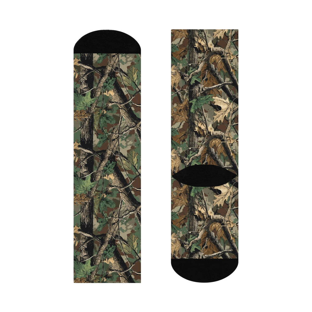 Camouflage Cushioned Crew Socks, Military Style Footwear, Army Print Hiking Socks, Outdoor Camo Patterned Sock
