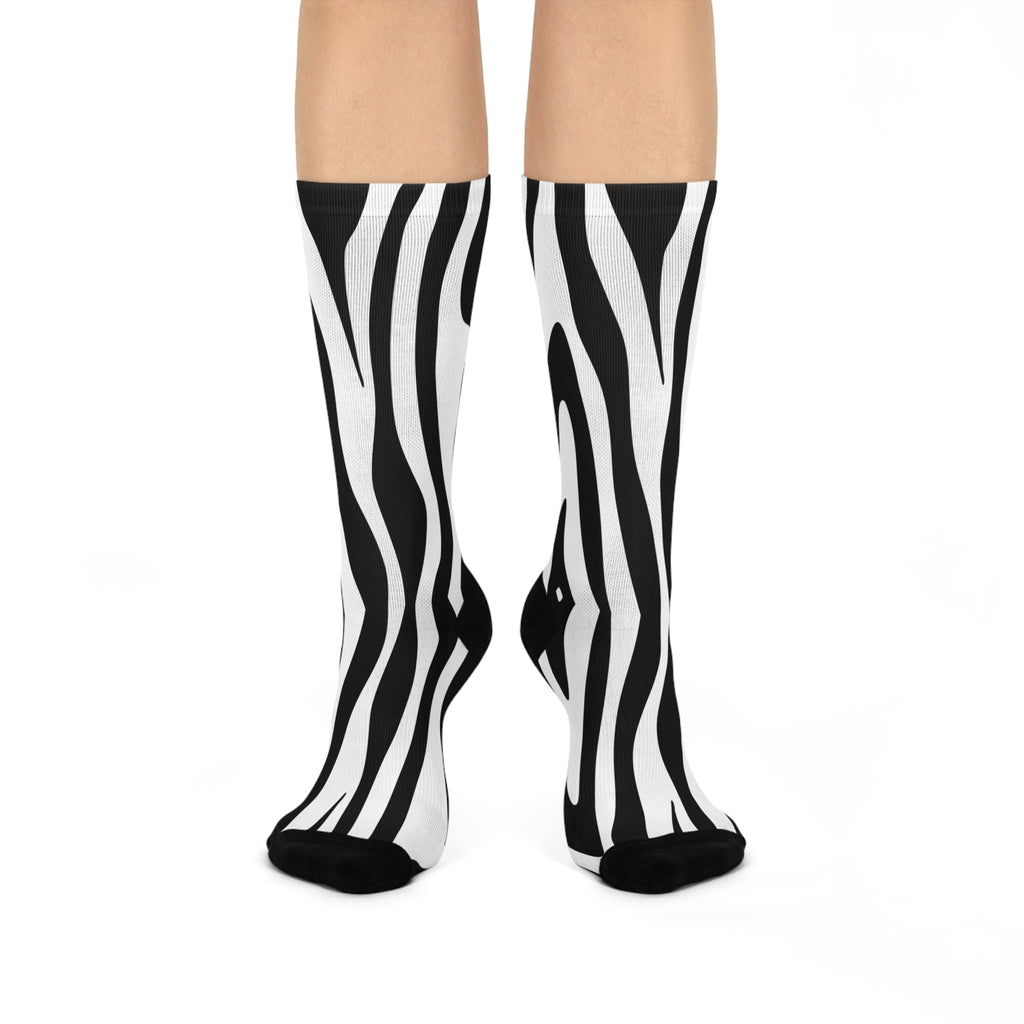 Zebra-Striped Cushioned Crew Socks, Comfy, Stylish, Unique Gift, Fun Fashion, Everyday Wear