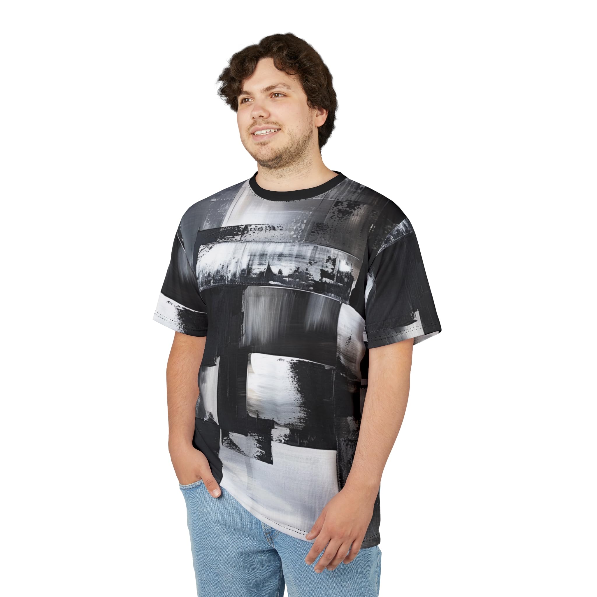 Monochrome Tee, Modern Art Design Print T-Shirt, Unisex Graphic Shirt, Minimalist Clothing, Black and White Top