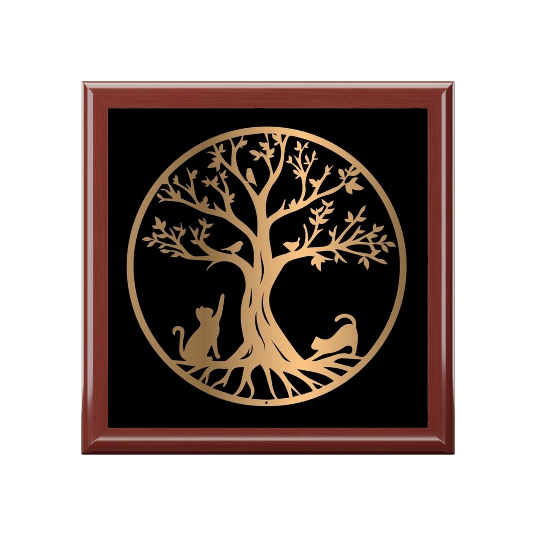 Jewelry Box, Tree of Life Cats and Birds Design, Keepsake Organizer, Trinket Storage, Gift for Her, Jewelry Holder