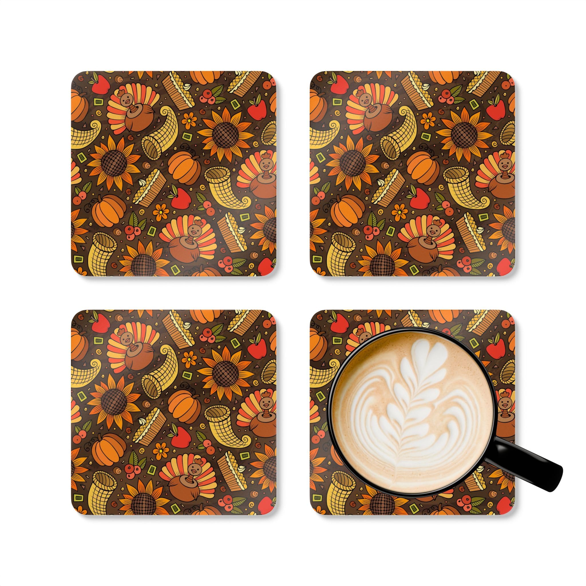 Coaster Set, Thanksgiving Pattern, Holiday Decor, Table Coasters, Hostess Gift, Home Accessories