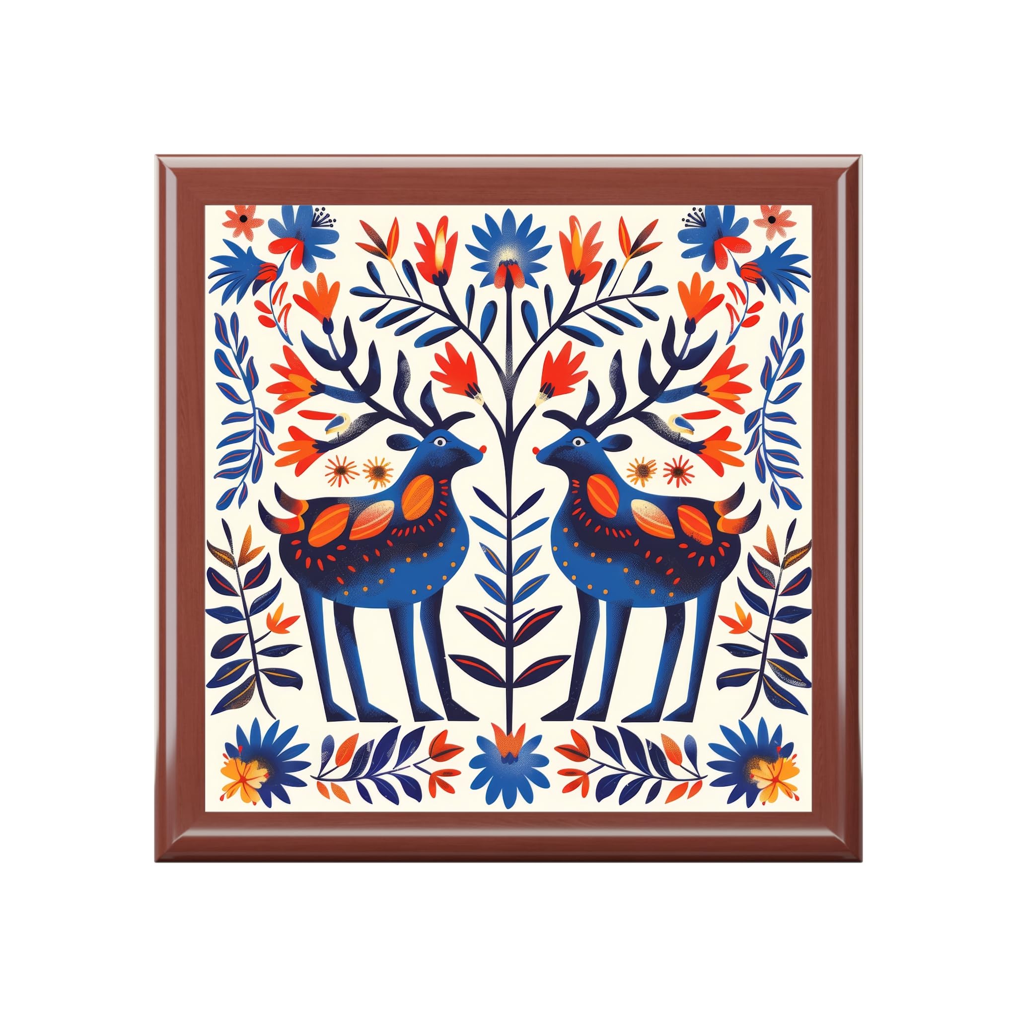 Jewelry Box, Folk Art Deer Design, Wood Organizer, Gift for Her