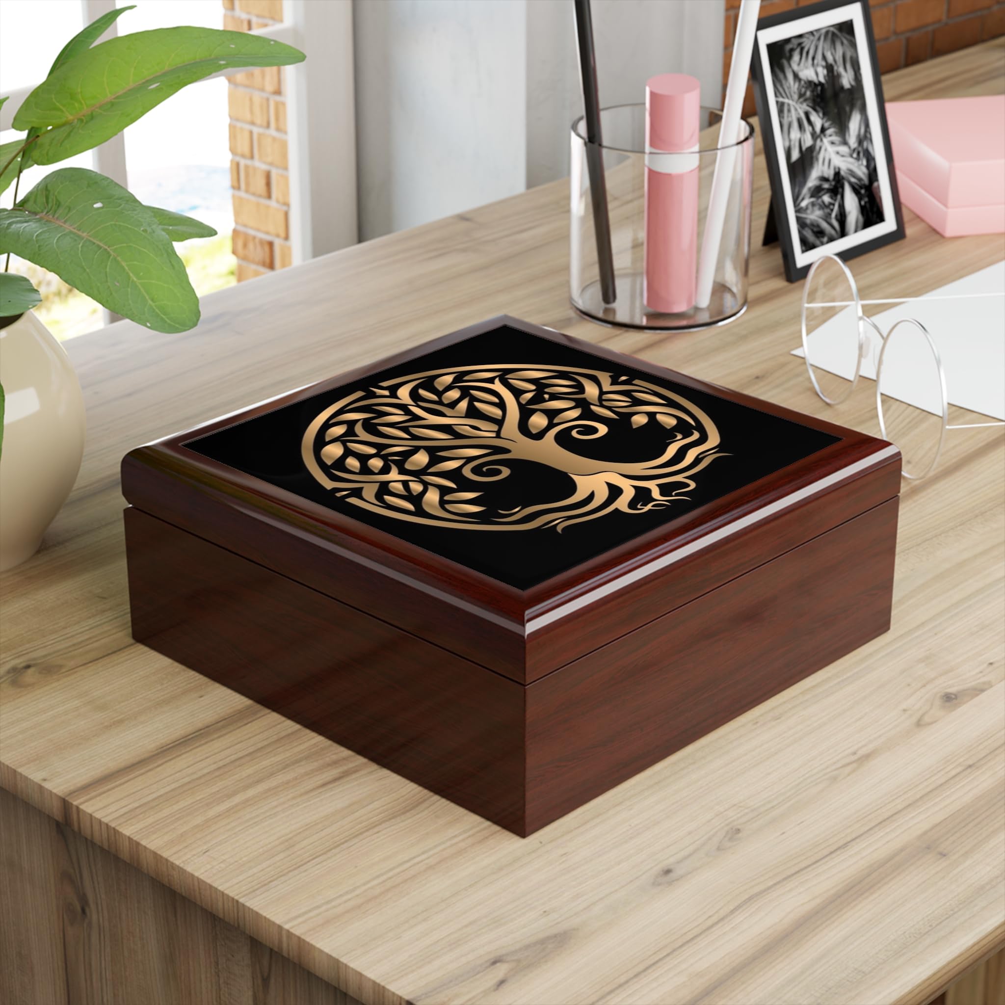 Jewelry Box, Tree of Life Design Jewelry Storage Organizer, Wooden Trinket Holder, Ring Case, Gift for Women