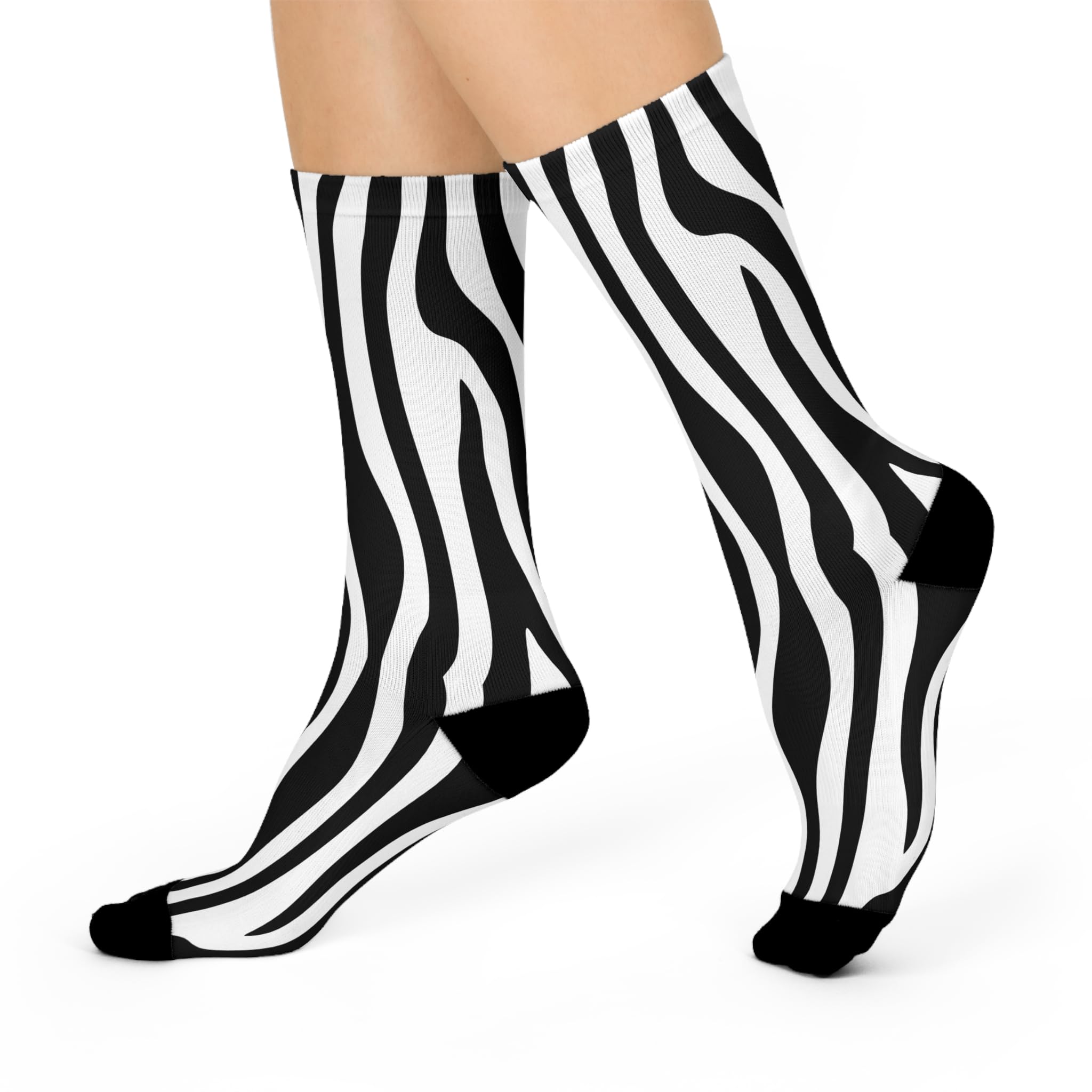 Zebra-Striped Cushioned Crew Socks, Comfy, Stylish, Unique Gift, Fun Fashion, Everyday Wear