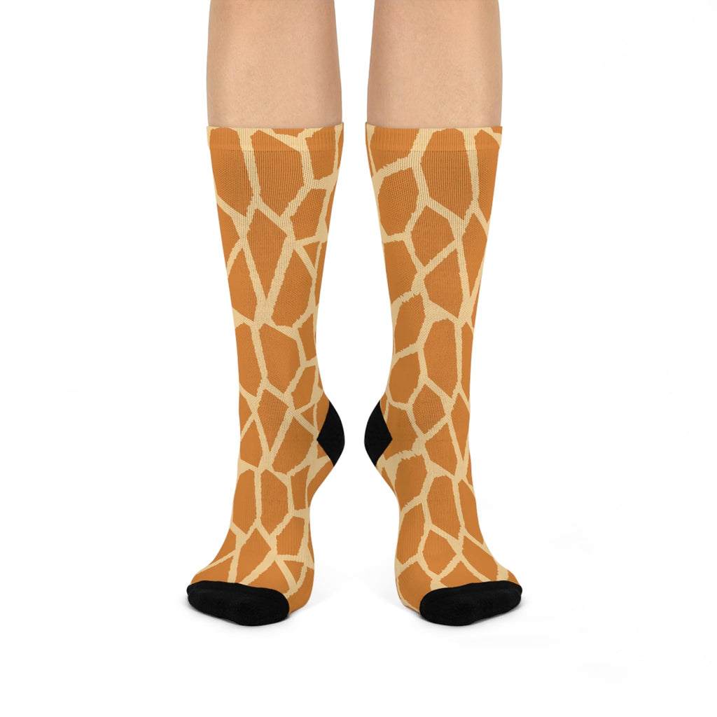 Giraffe Print Cushioned Crew Socks for Comfort and Style, Gift for Animal Lovers