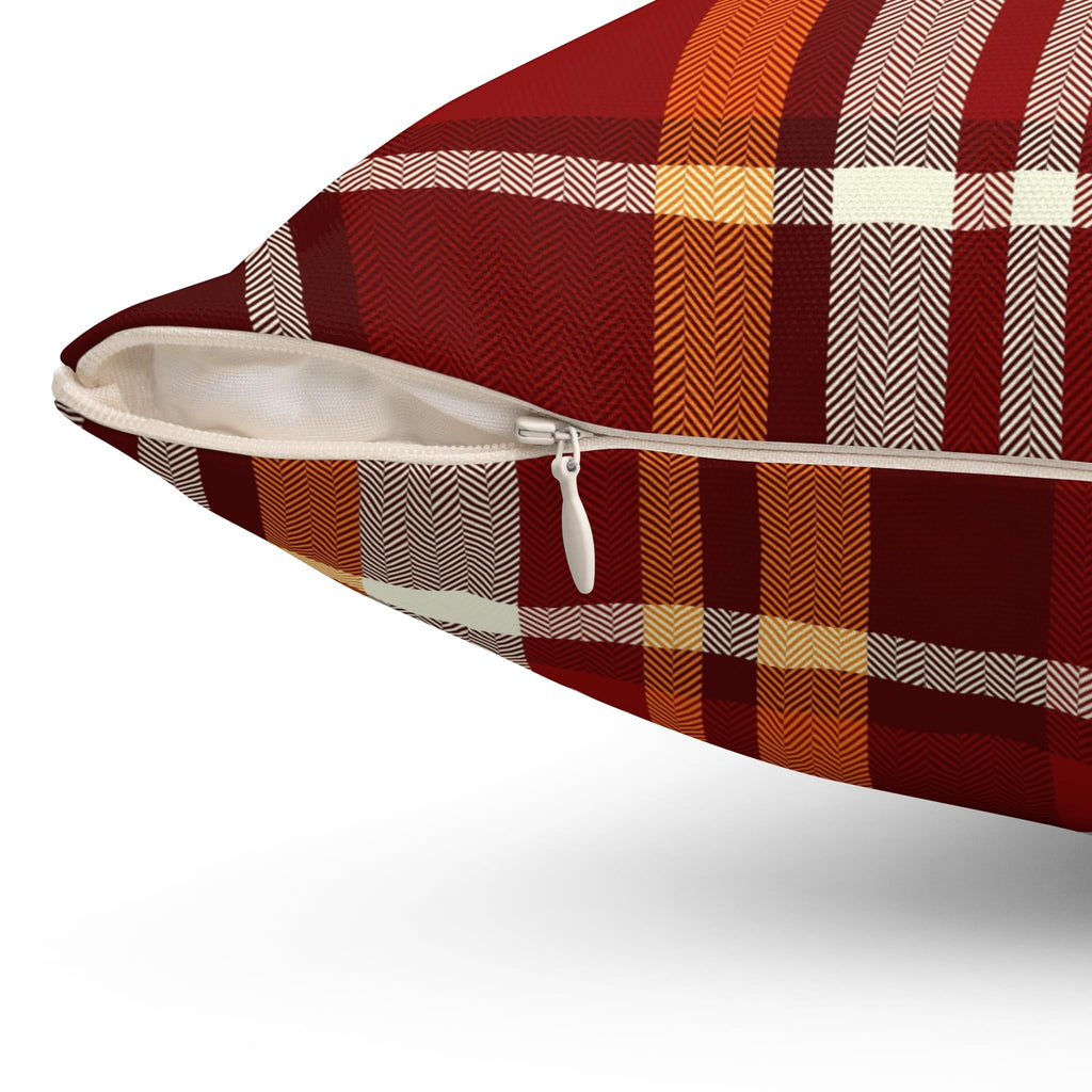 Autumn Plaid Square Pillow, Cozy Home Decor, Seasonal Throw Cushion, Farmhouse Pillow, Gift for Thanksgiving