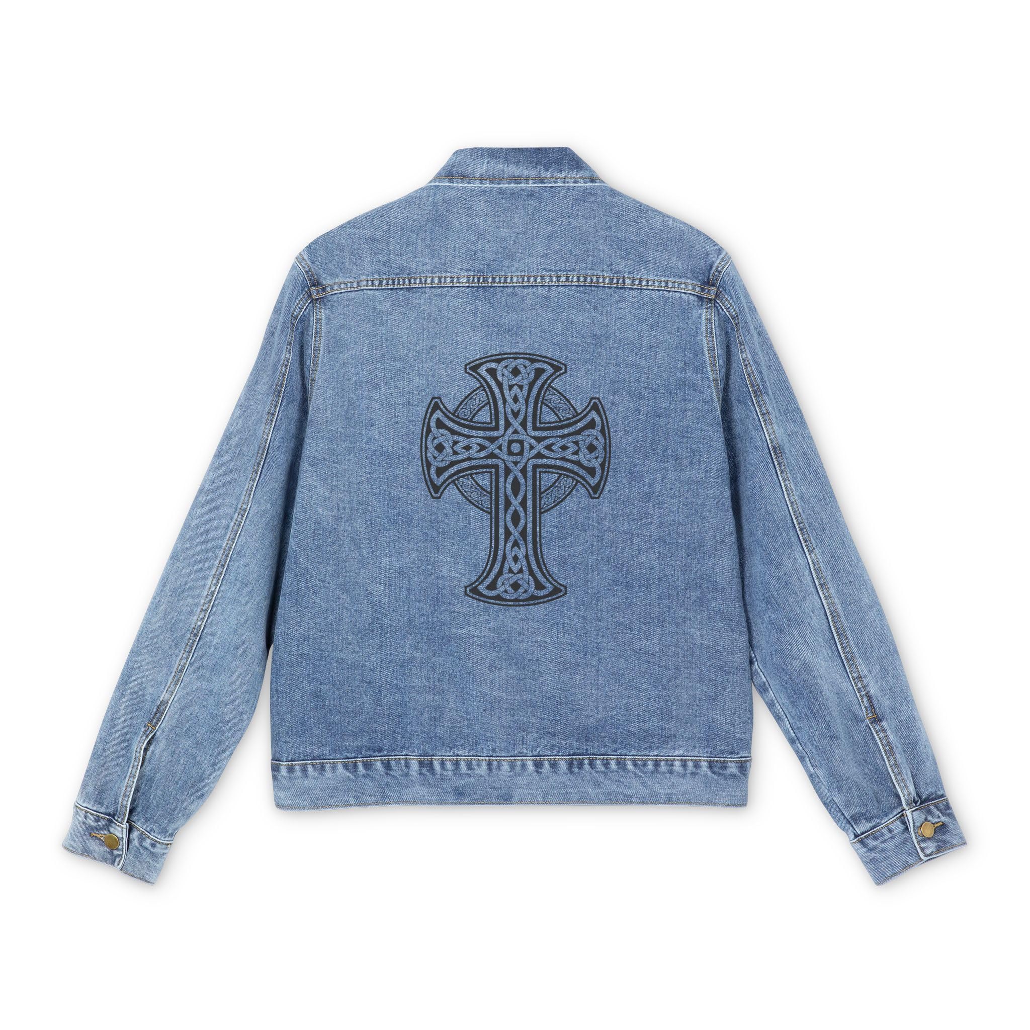 Denim Jacket, Celtic Cross Design, Irish Clothing, Celtic Style, Men's Outerwear, Gift for Him, St. Patrick's Day Apparel