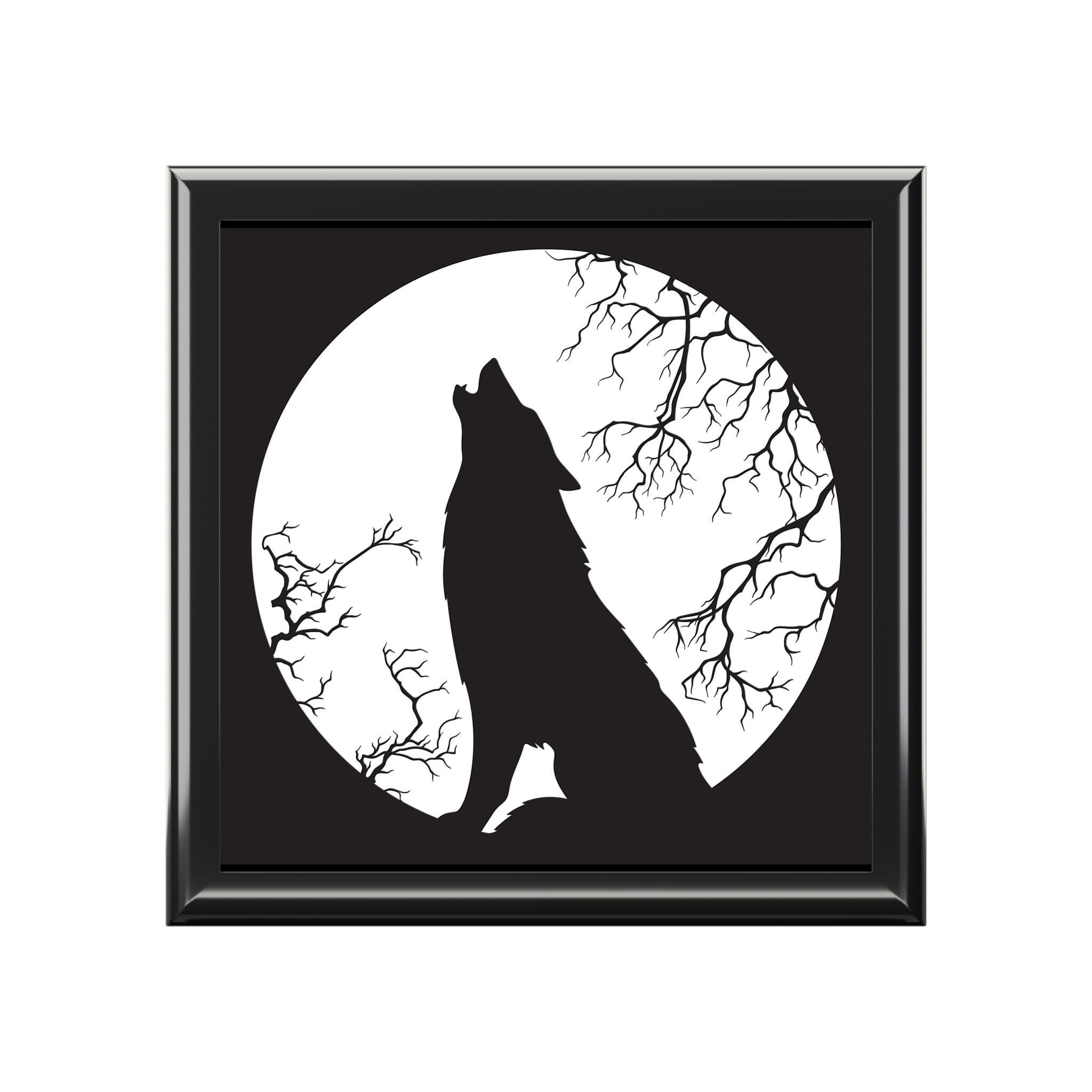 Wood Jewelry Box, Howling Wolf design, Jewelry Organizer, Nature Inspired Decor, Trinket Storage