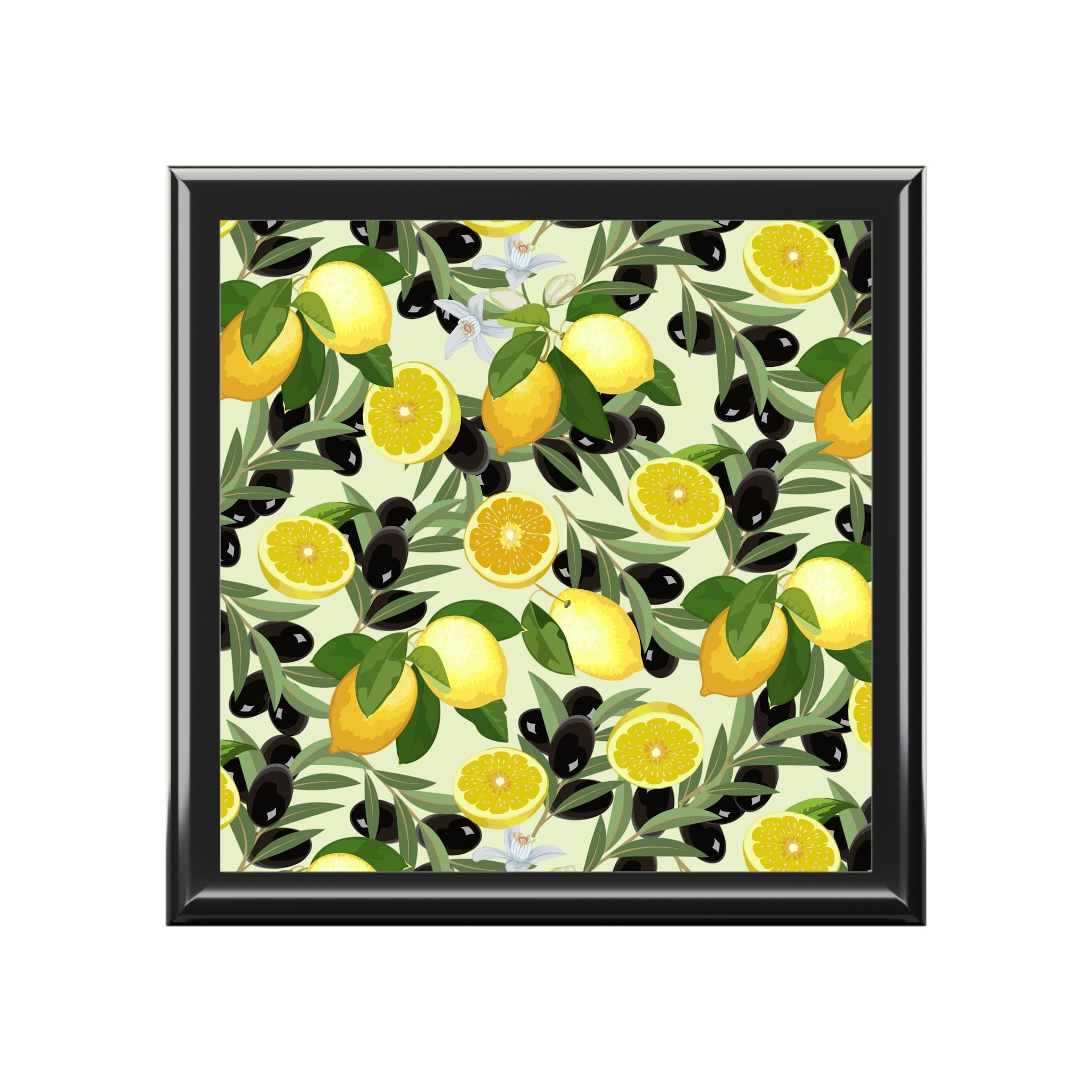 Jewelry Box, Olive Branch and Lemon pattern, Jewelry Storage, Trinket Holder, Home Decor, Gift for Her