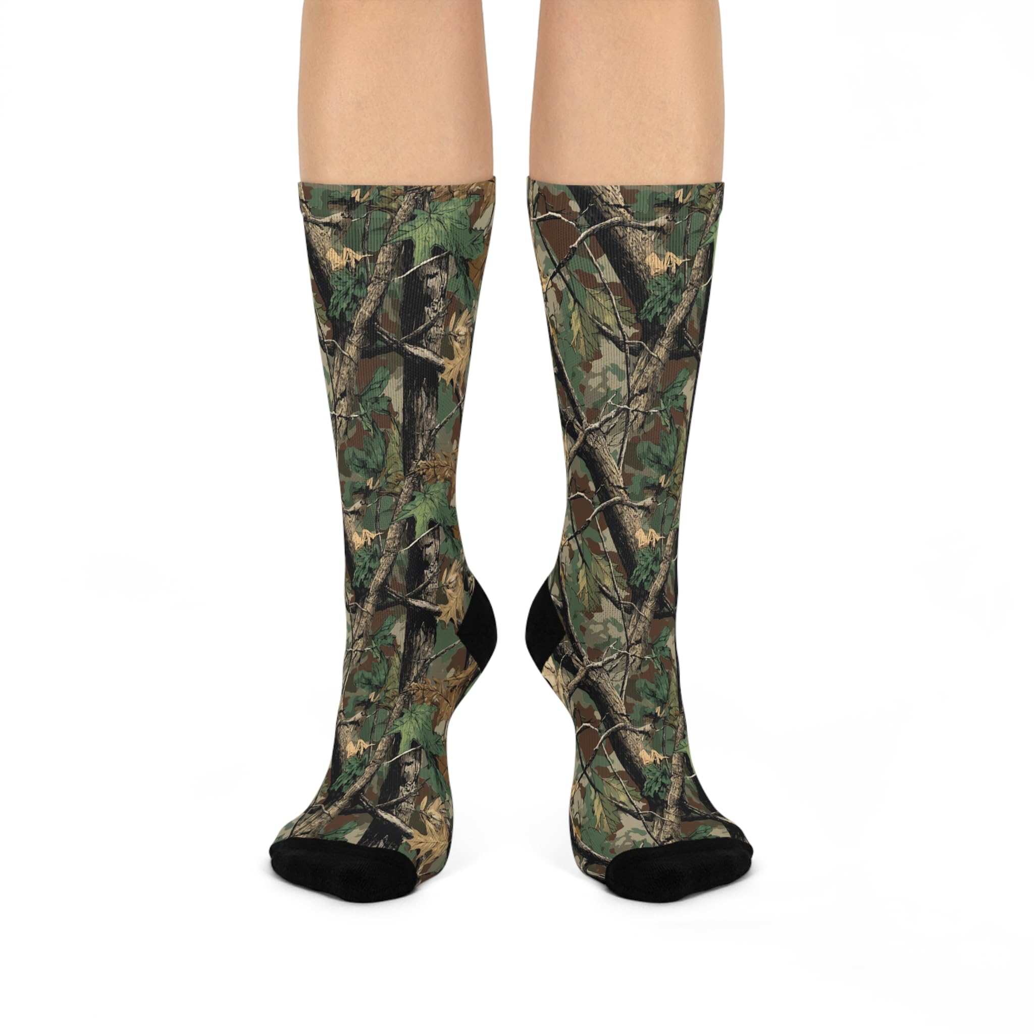 Camouflage Cushioned Crew Socks, Military Style Footwear, Army Print Hiking Socks, Outdoor Camo Patterned Sock
