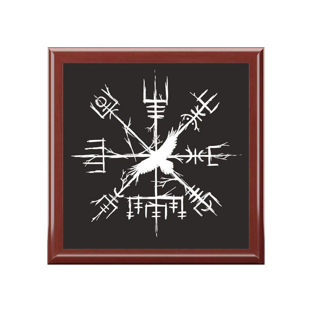 Jewelry Box, Viking Helm of Awe and Raven, Norse Mythology Decor, Wooden Organizer, Pagan Altar Supply, Gothic Jewelry