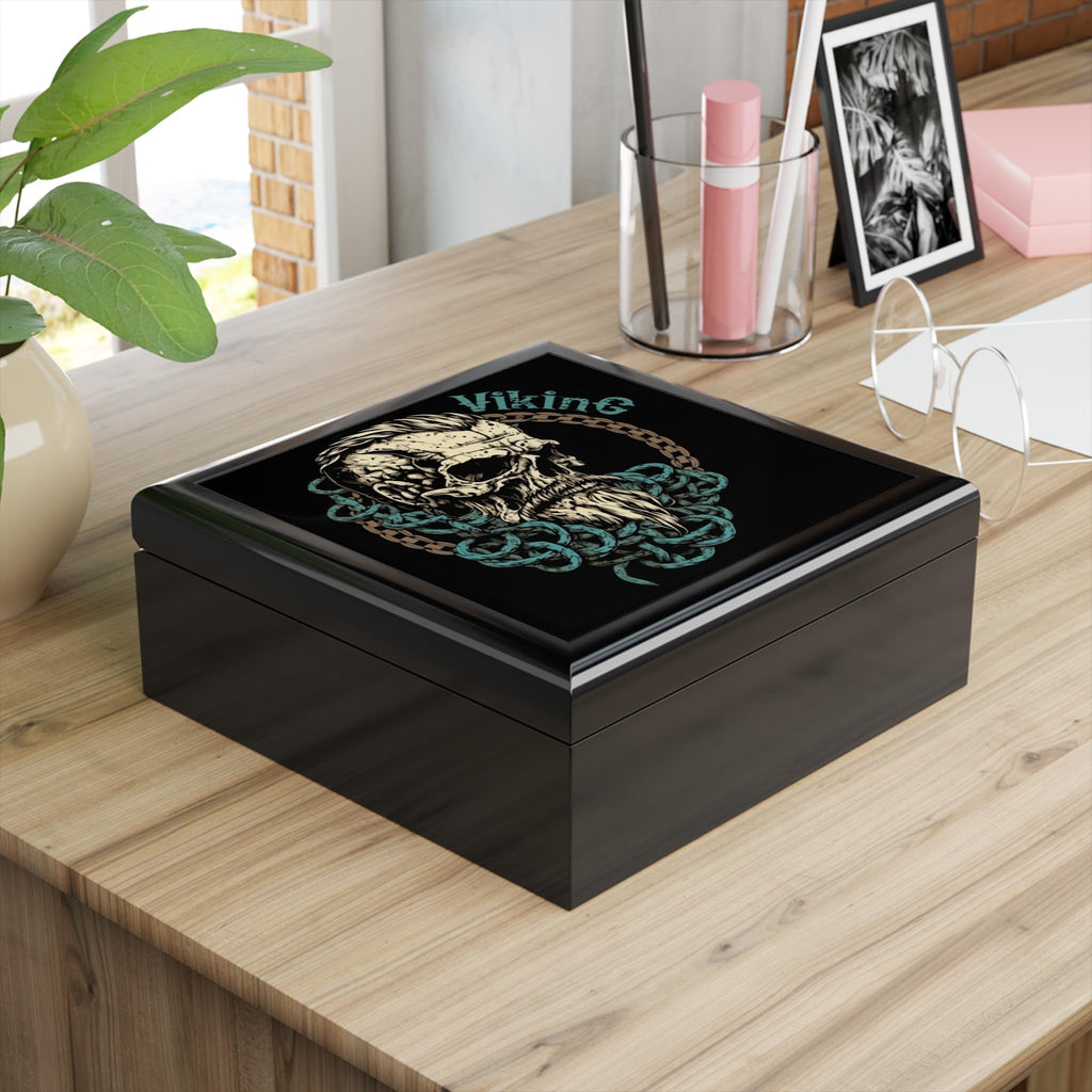 Jewelry Box with Viking Warrior Design, Norse Mythology Fan, Decorative Item, Wooden Keepsake Box