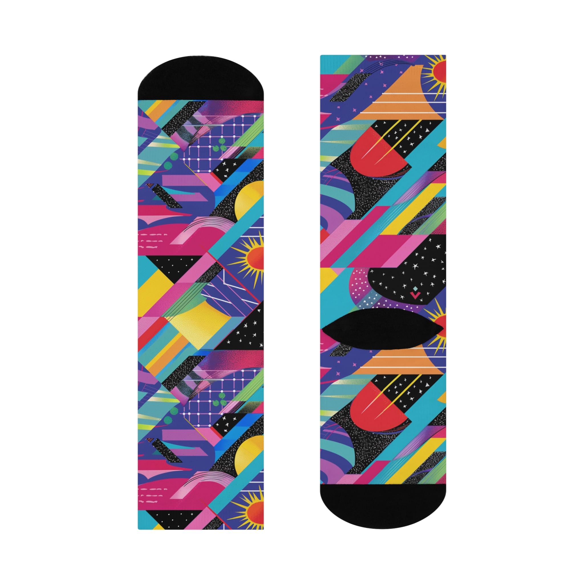 Cushioned Crew Socks, 90s Retro Vibe Design, Vintage Athletic Socks, Colorful Patterned Socks