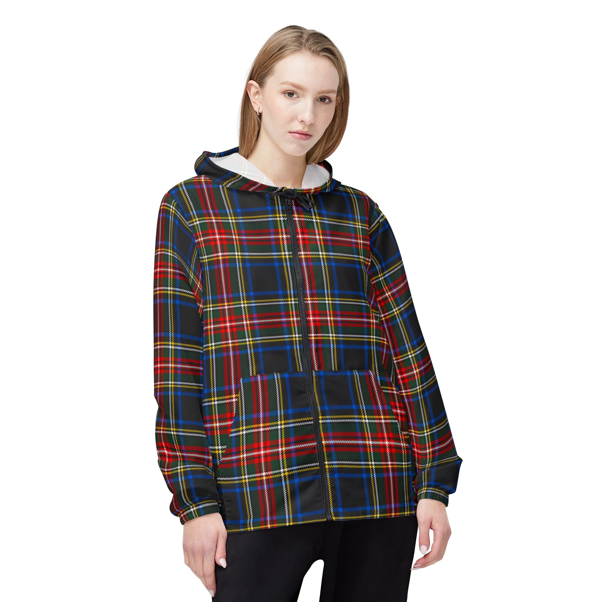 Scottish Plaid Lightweight Coat for Men and Women, Classic Style Outerwear, Zip Up Jacket
