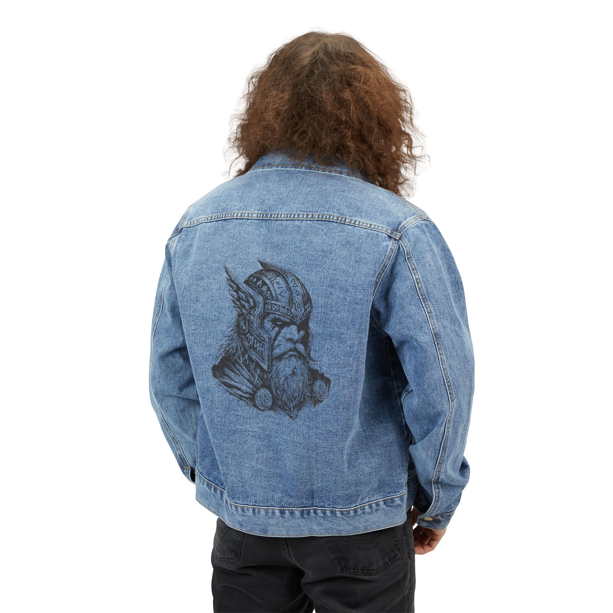 Denim Jacket, Viking Warrior Design, Norse Mythology Outfit, Scandinavian Style Coat, Unique Gift for Him