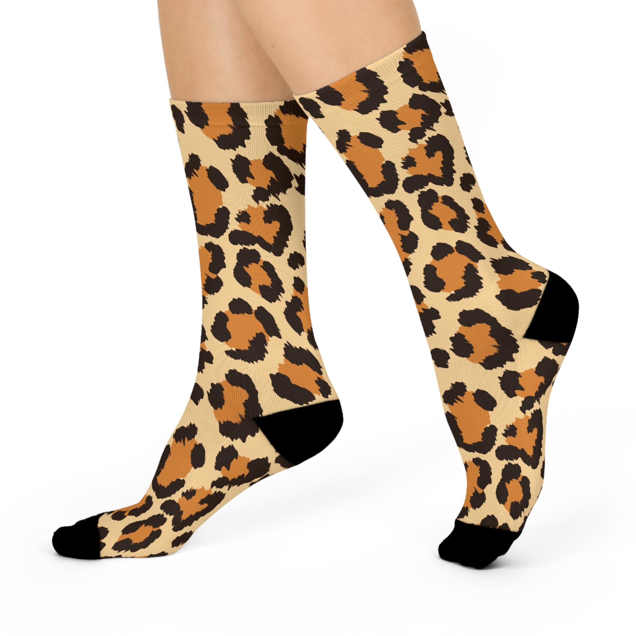 Leopard Print Cushioned Crew Socks, Wild Style for Everyday Comfort, Trendy Gift for Animal Lovers, Cozy Apparel